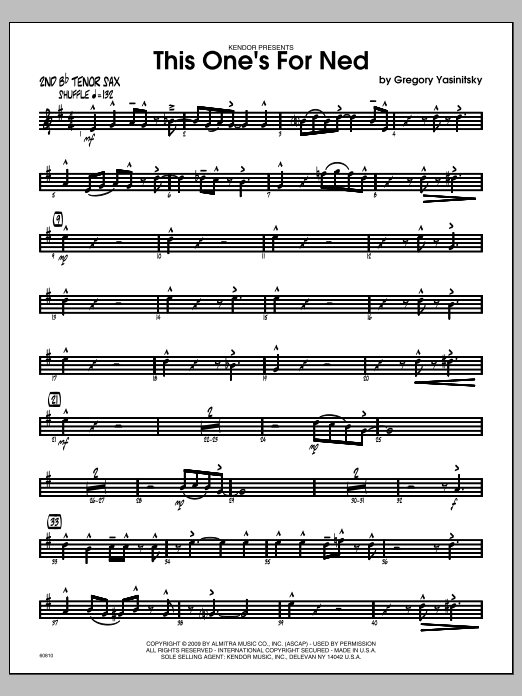 Download Yasinitsky This One's For Ned - Tenor Sax 2 Sheet Music
