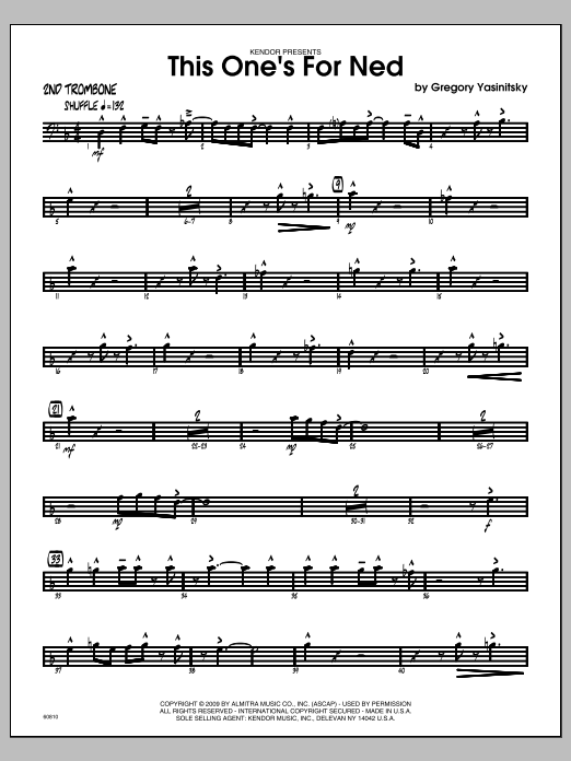Download Yasinitsky This One's For Ned - Trombone 2 Sheet Music