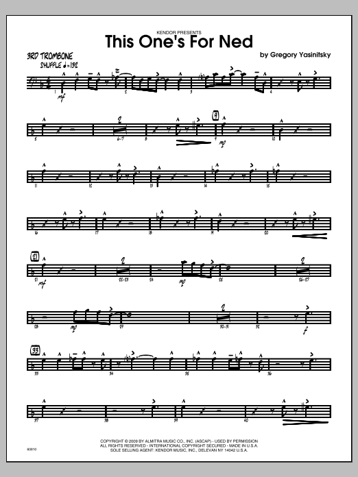 Download Yasinitsky This One's For Ned - Trombone 3 Sheet Music