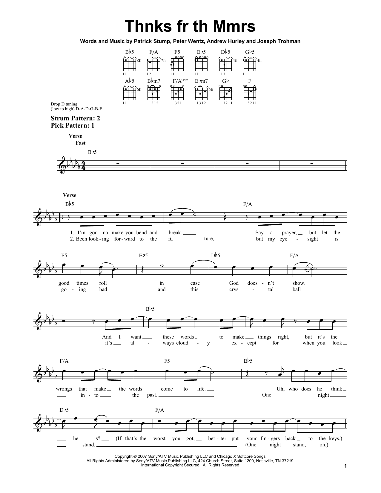 Download Fall Out Boy Thnks Fr Th Mmrs Sheet Music