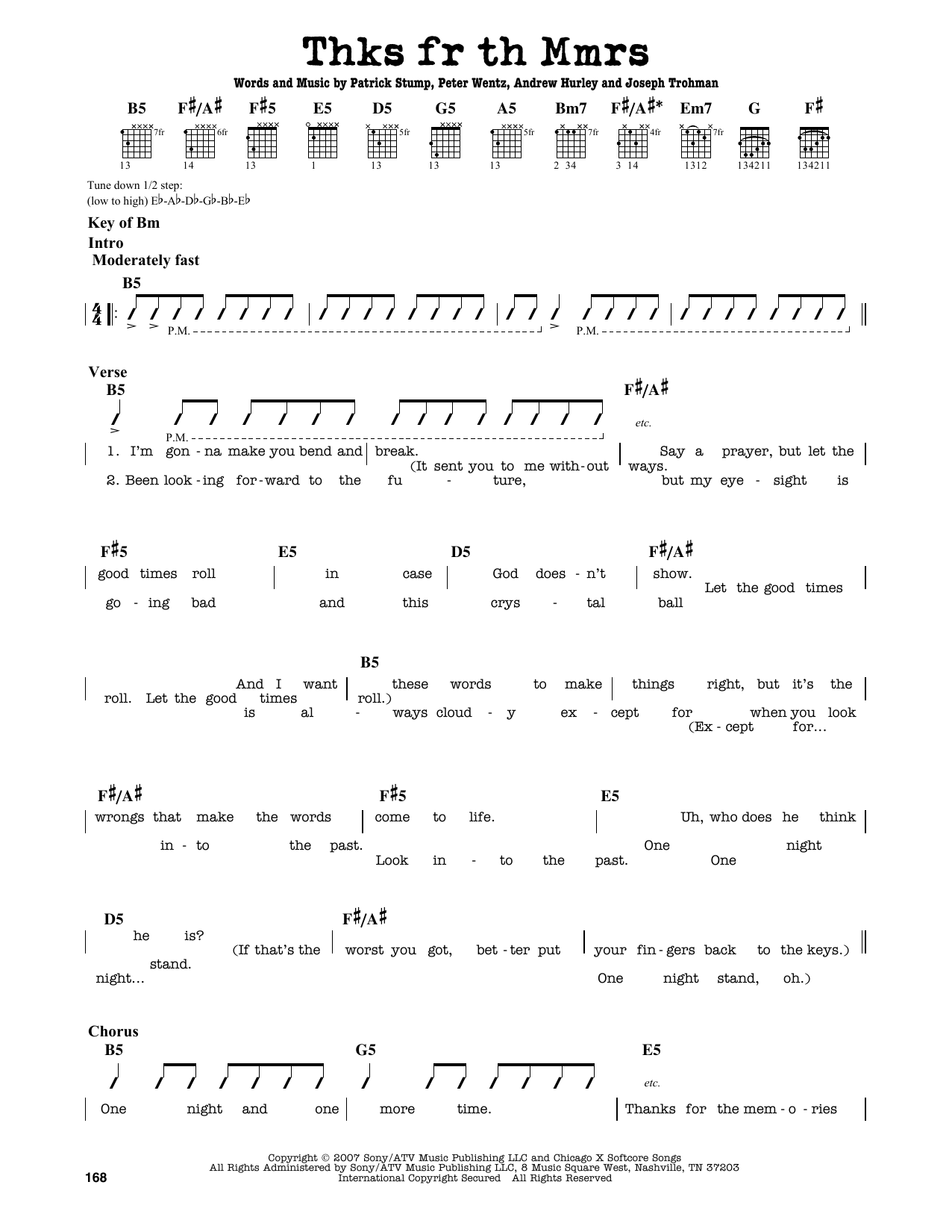 Download Fall Out Boy Thnks Fr Th Mmrs Sheet Music