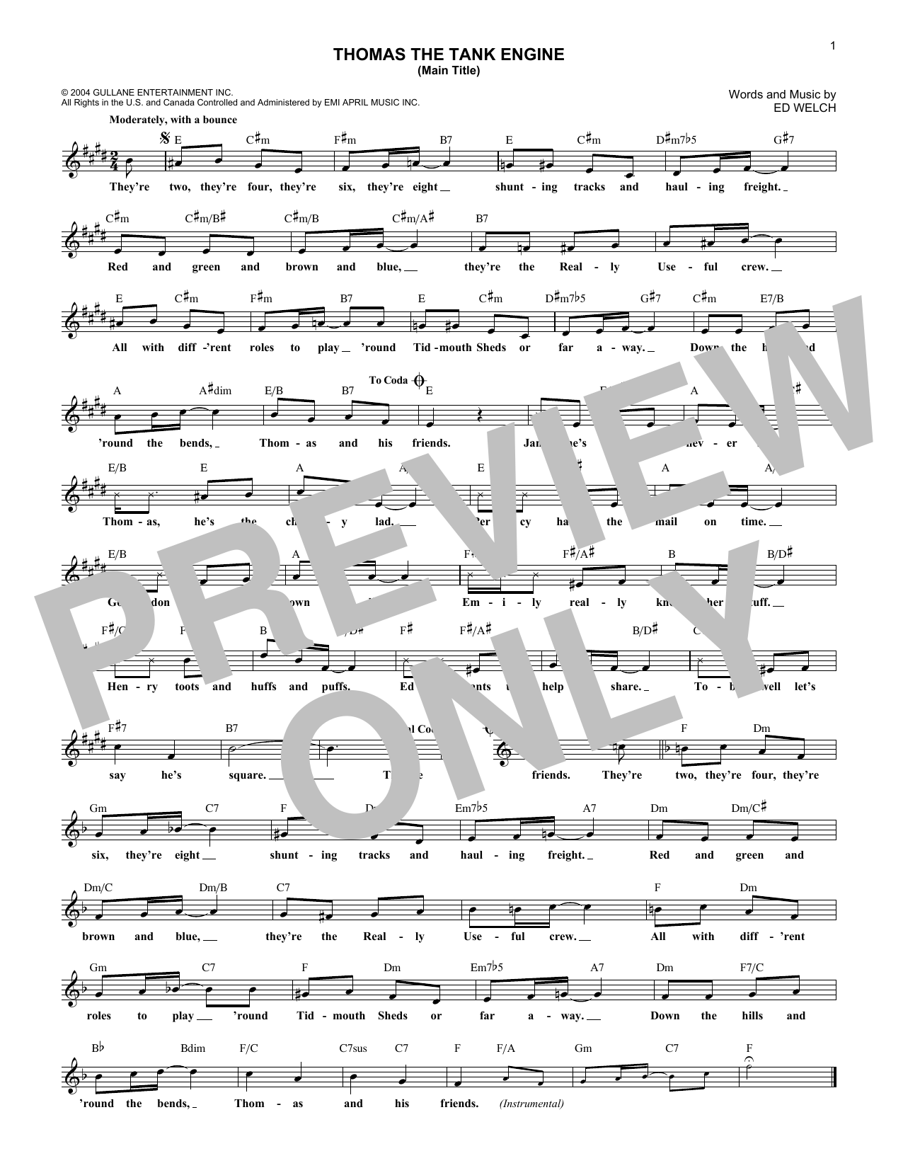 Download Ed Welch Thomas The Tank Engine (Main Title) Sheet Music