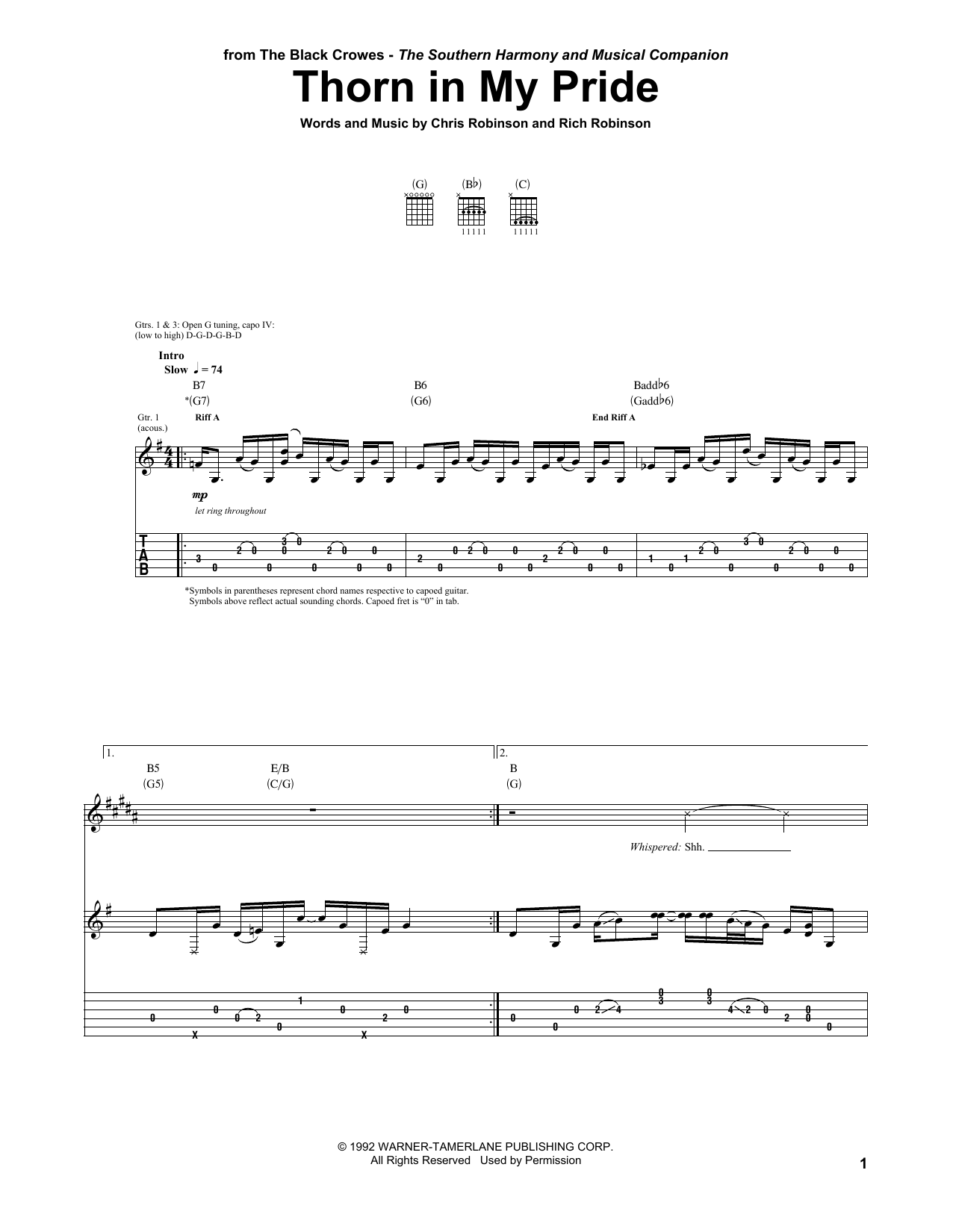 Download The Black Crowes Thorn In My Pride Sheet Music