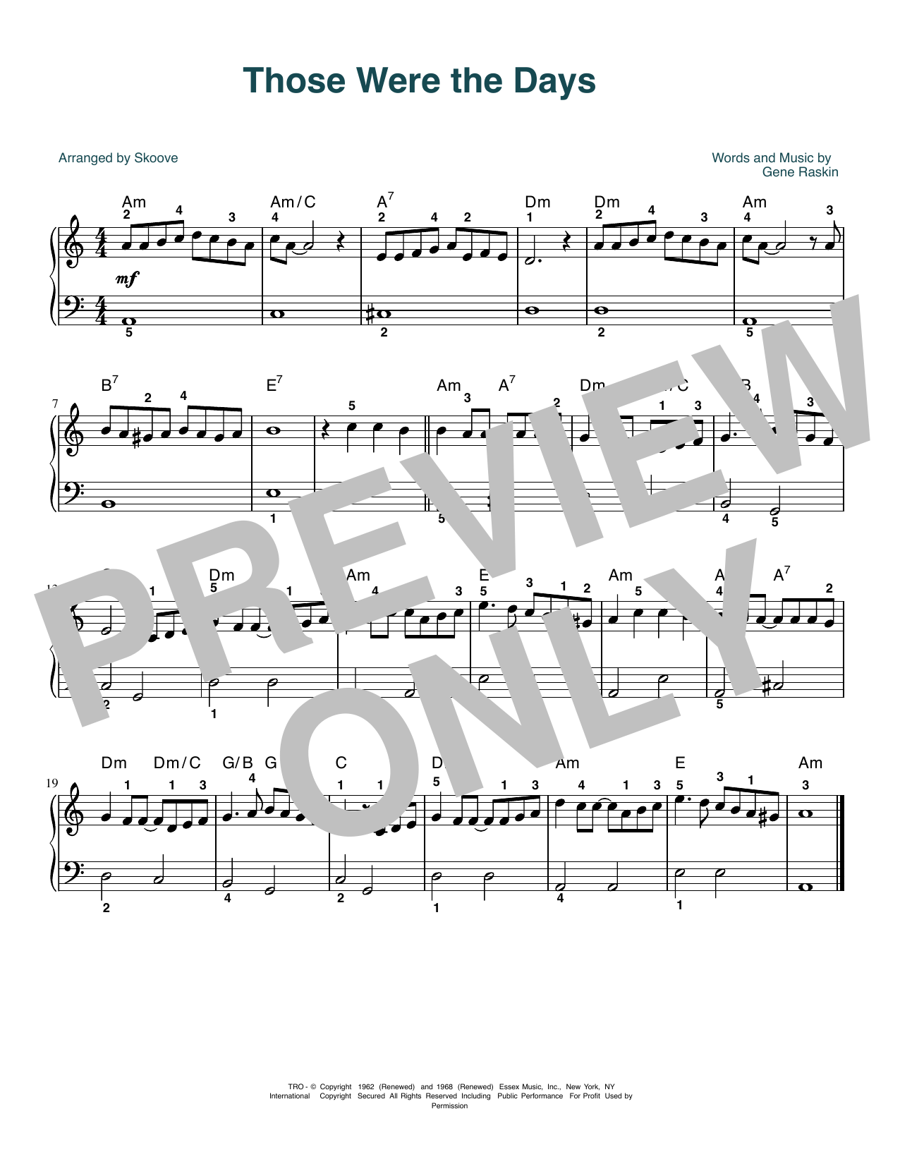 Download Mary Hopkin Those Were The Days (arr. Skoove) Sheet Music