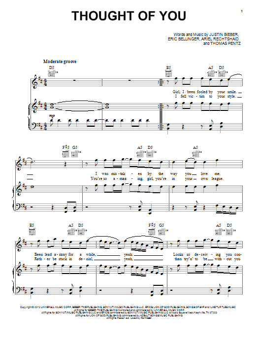 Download Justin Bieber Thought Of You Sheet Music