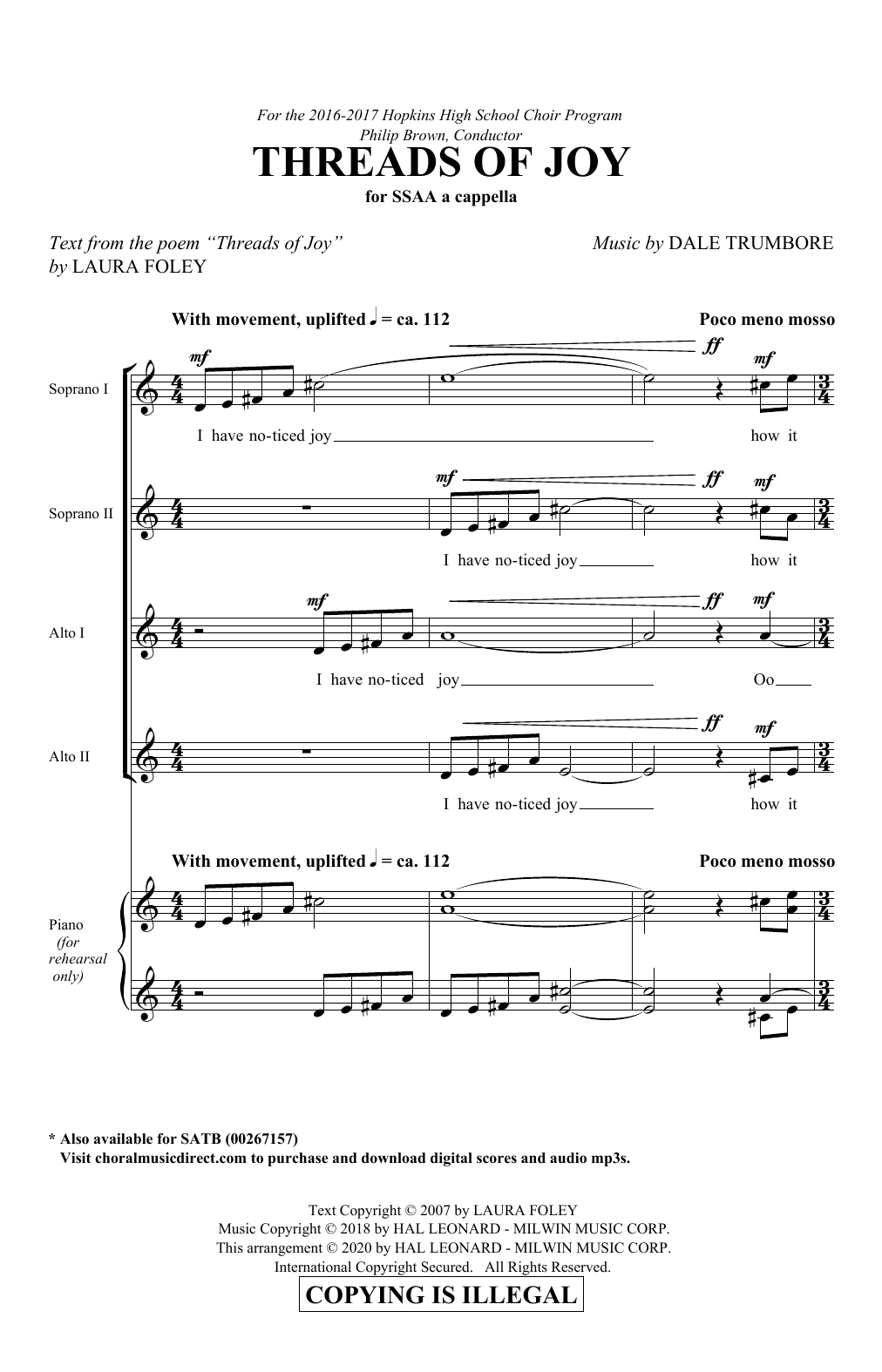 Download Laura Foley and Dale Trumbore Threads Of Joy Sheet Music