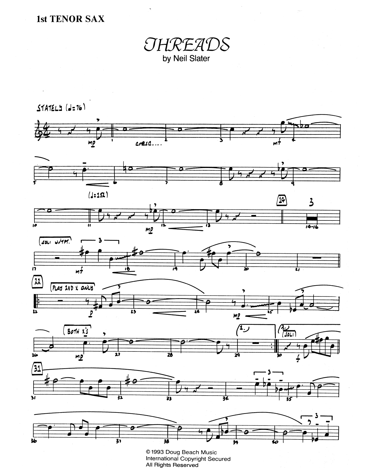 Download Neil Slater Threads - 1st Tenor Saxophone Sheet Music