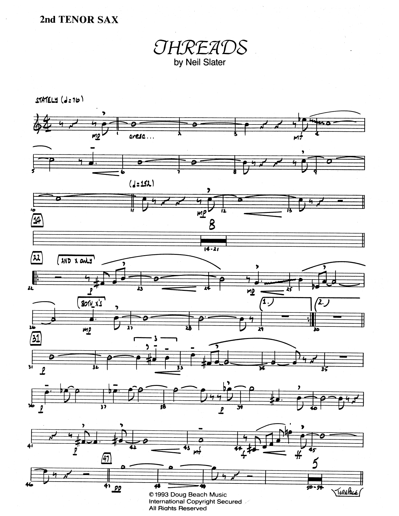 Download Neil Slater Threads - 2nd Bb Tenor Saxophone Sheet Music