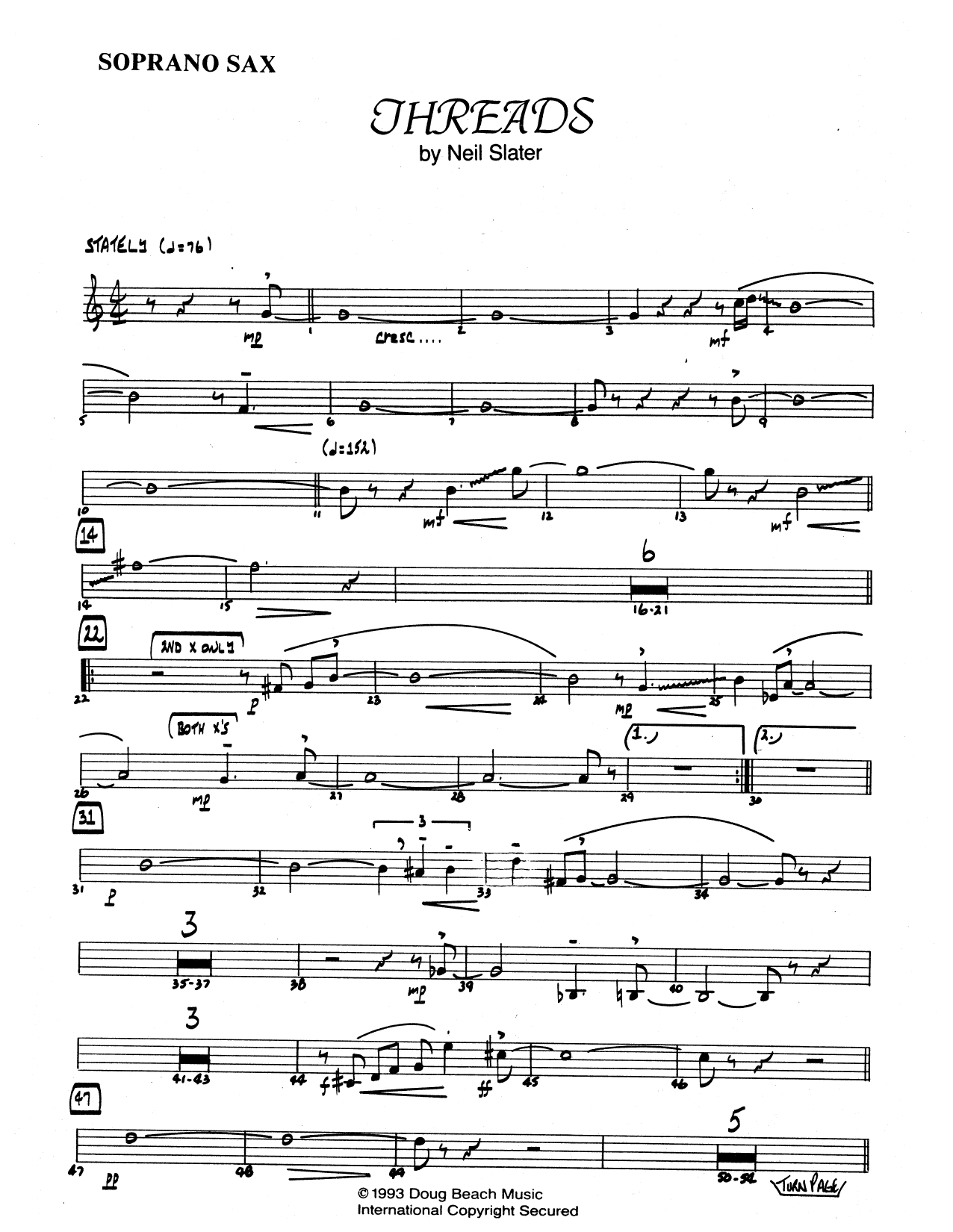Download Neil Slater Threads - Bb Soprano Sax Sheet Music