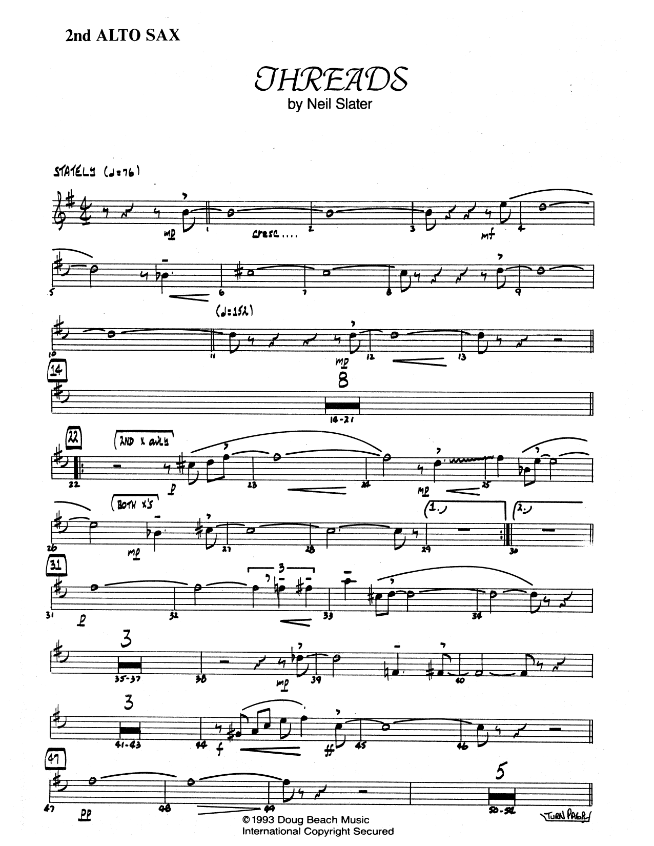 Download Neil Slater Threads - Eb Alto Saxophone Sheet Music