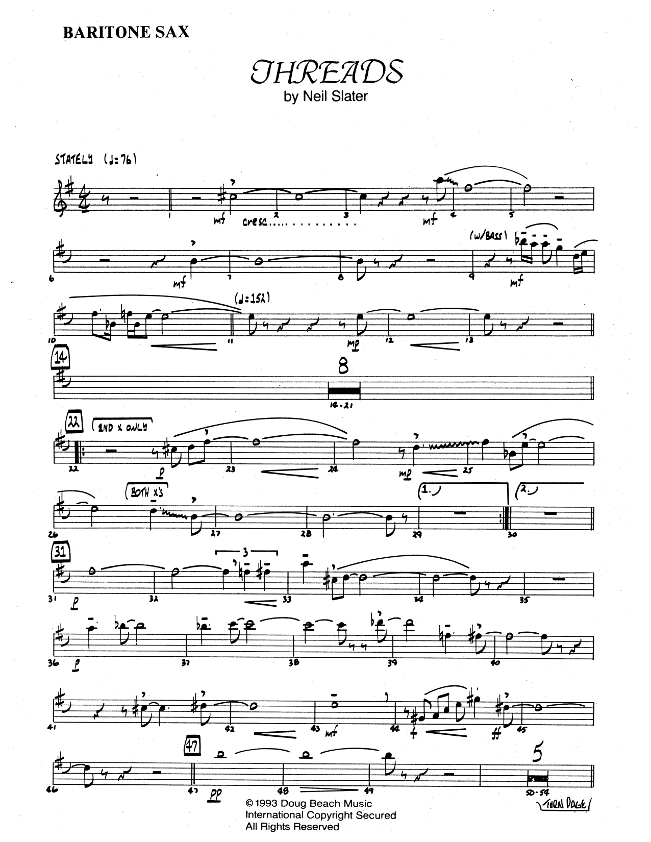 Download Neil Slater Threads - Eb Baritone Saxophone Sheet Music