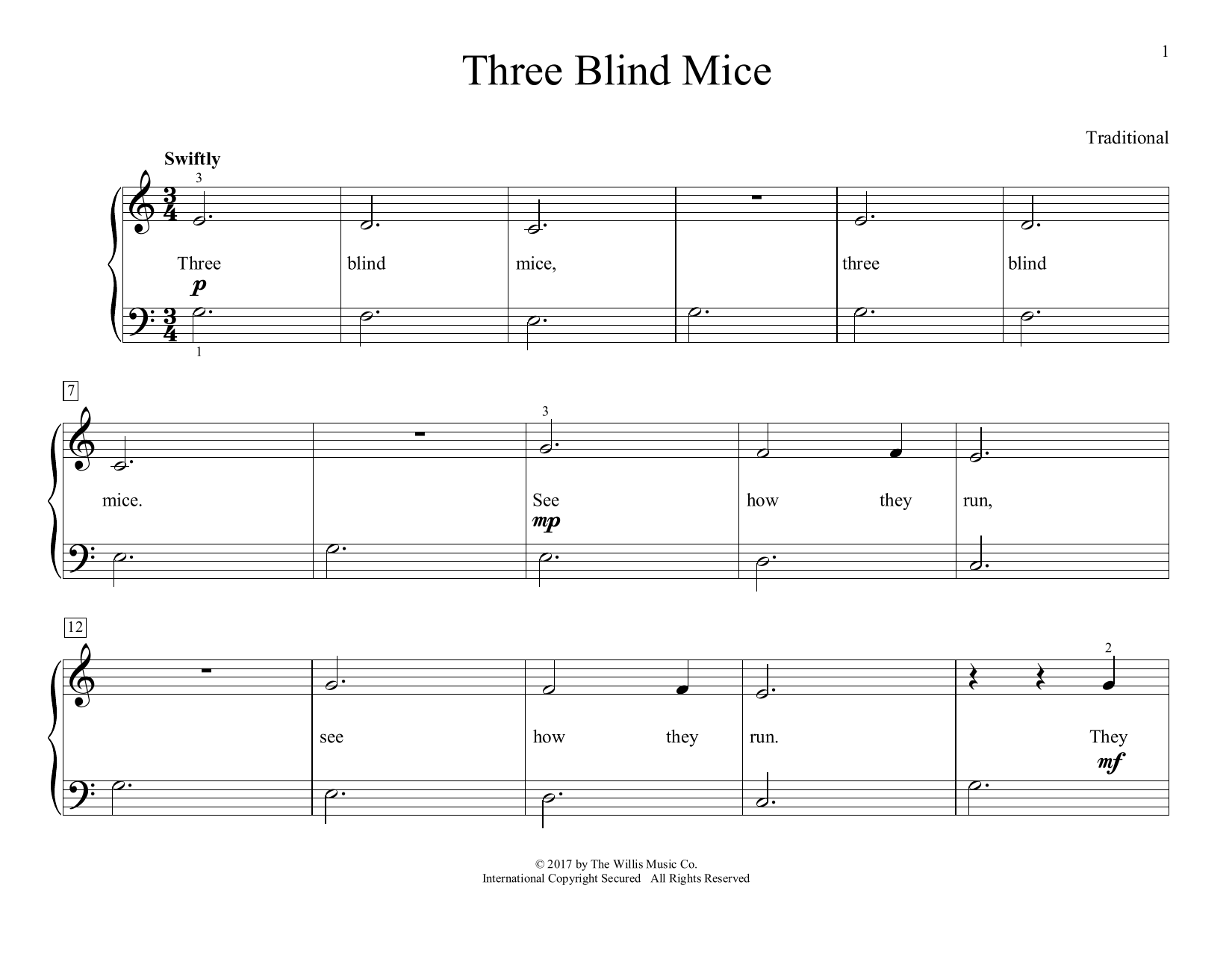 Download Traditional Three Blind Mice (arr. Christopher Huss Sheet Music