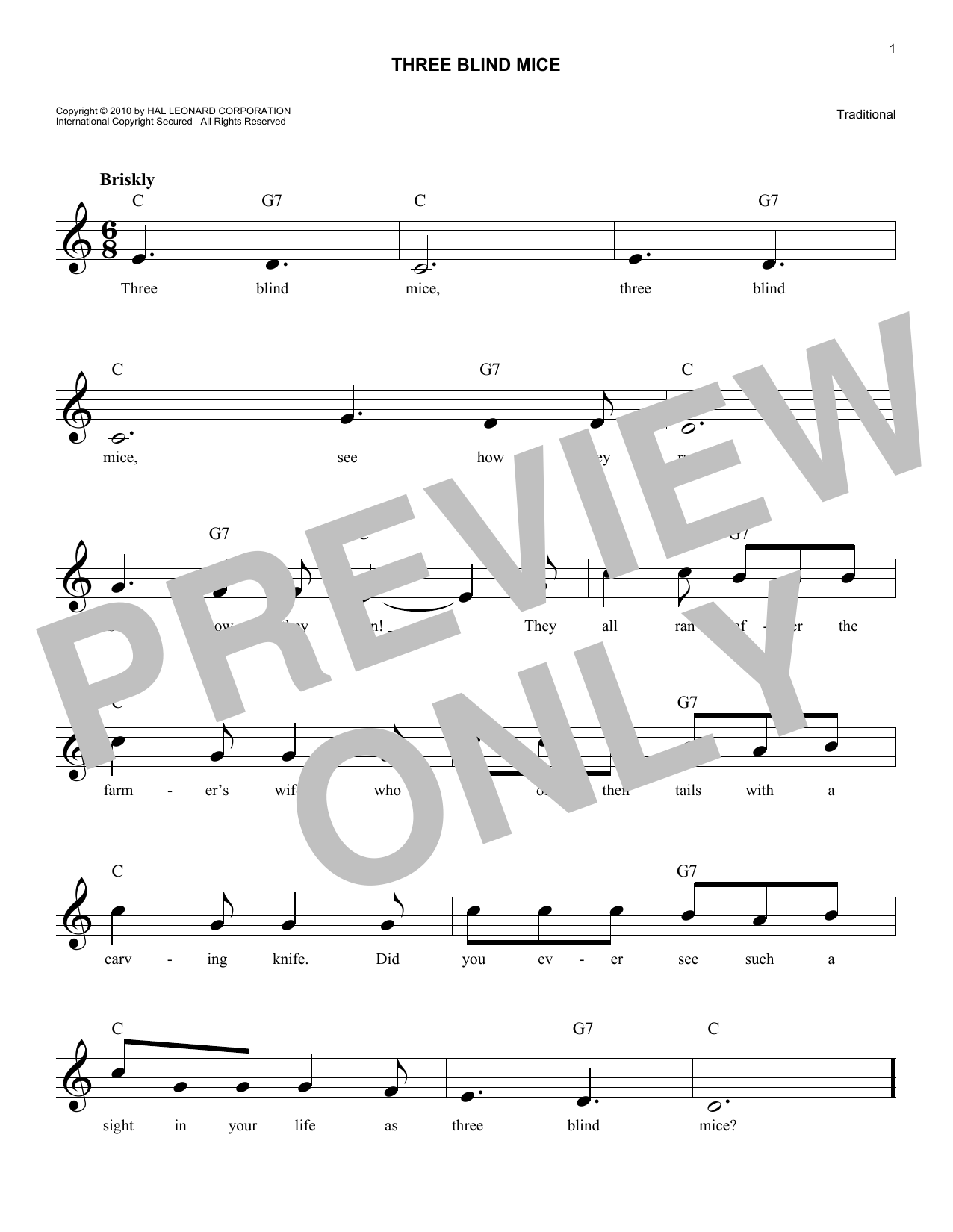 Download Traditional Three Blind Mice Sheet Music