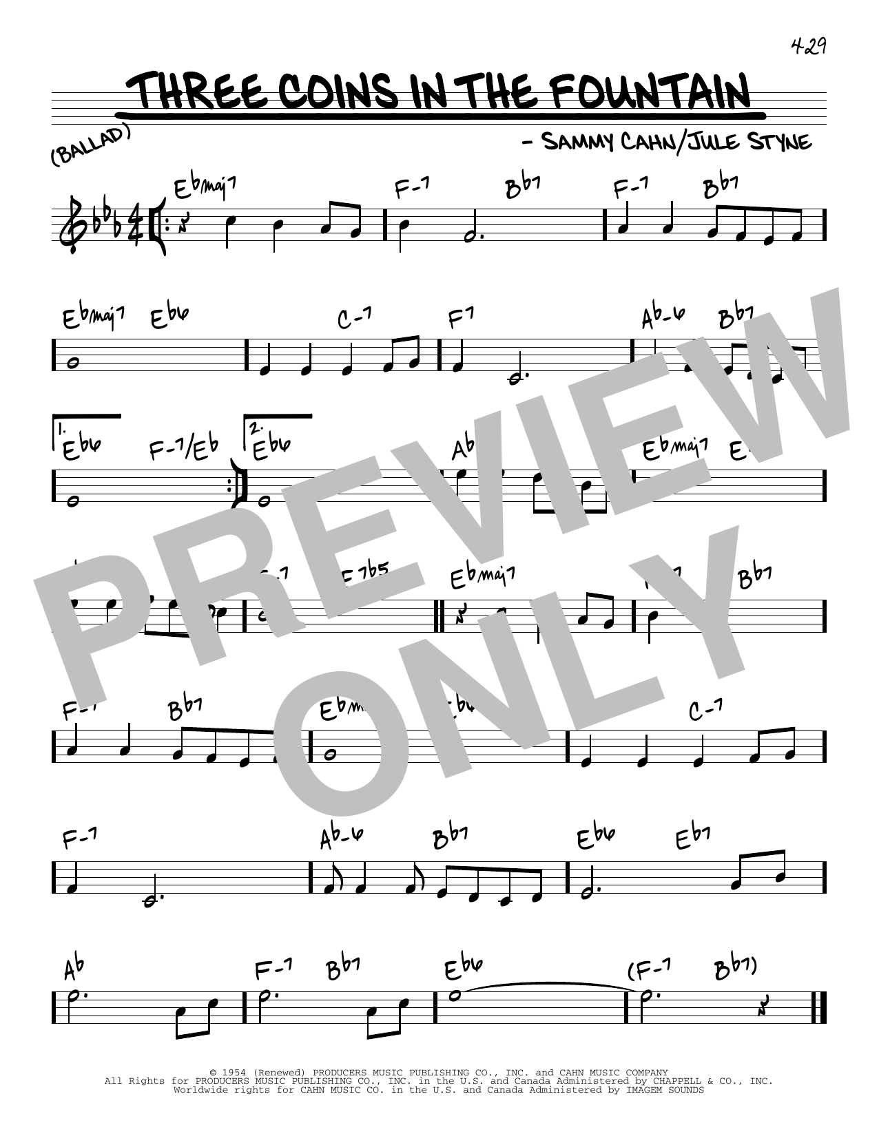 Download The Four Aces Three Coins In The Fountain Sheet Music