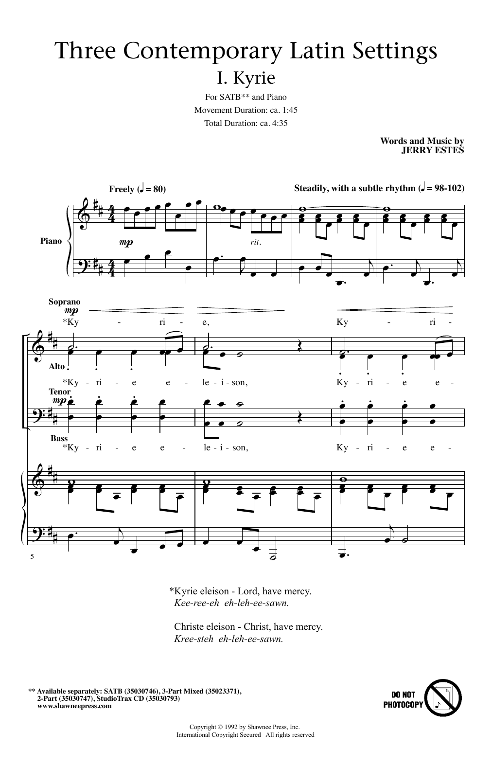 Download Jerry Estes Three Contemporary Latin Settings Sheet Music