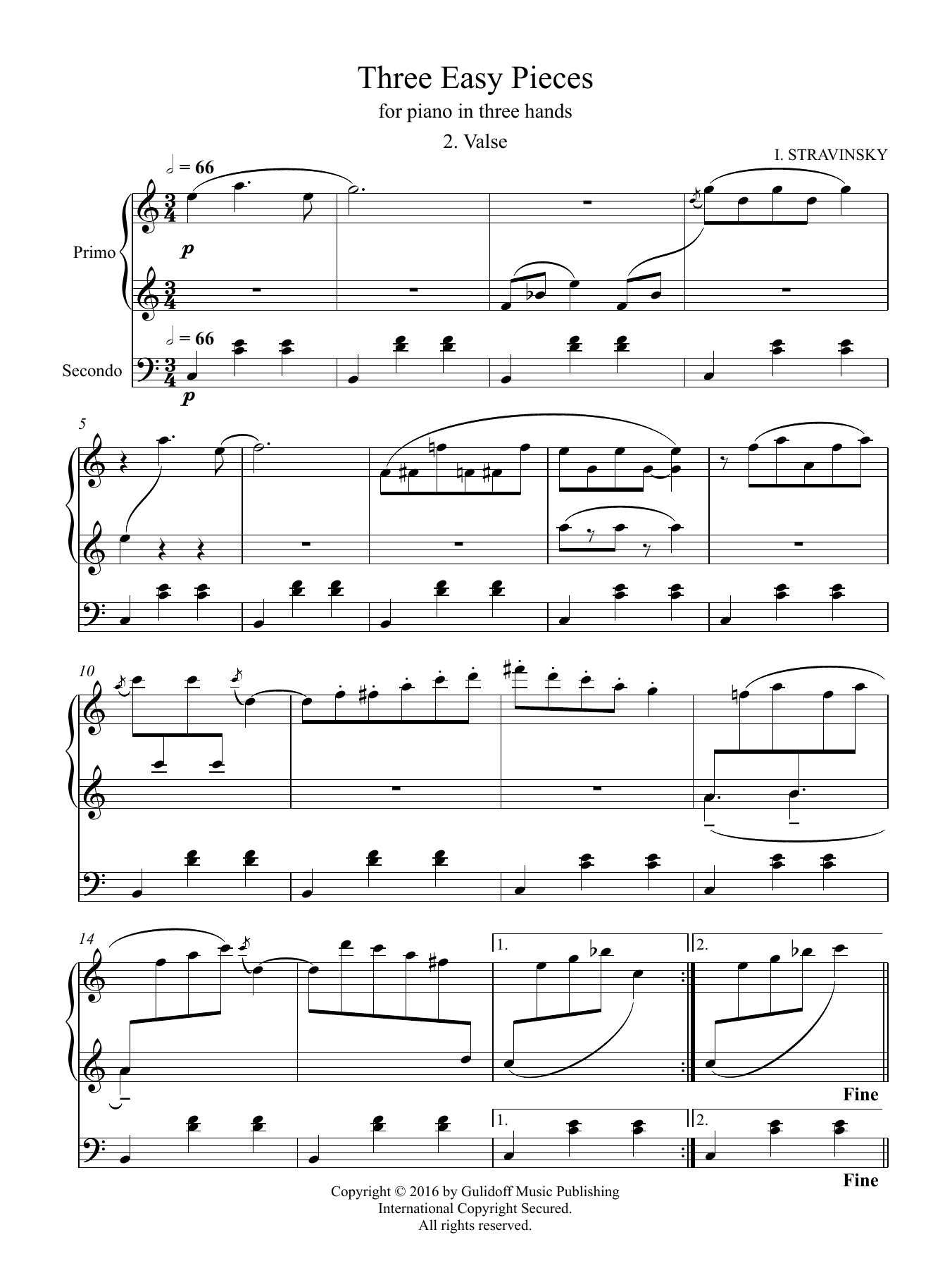Download Igor Stravinsky Three Easy Pieces for piano in three ha Sheet Music