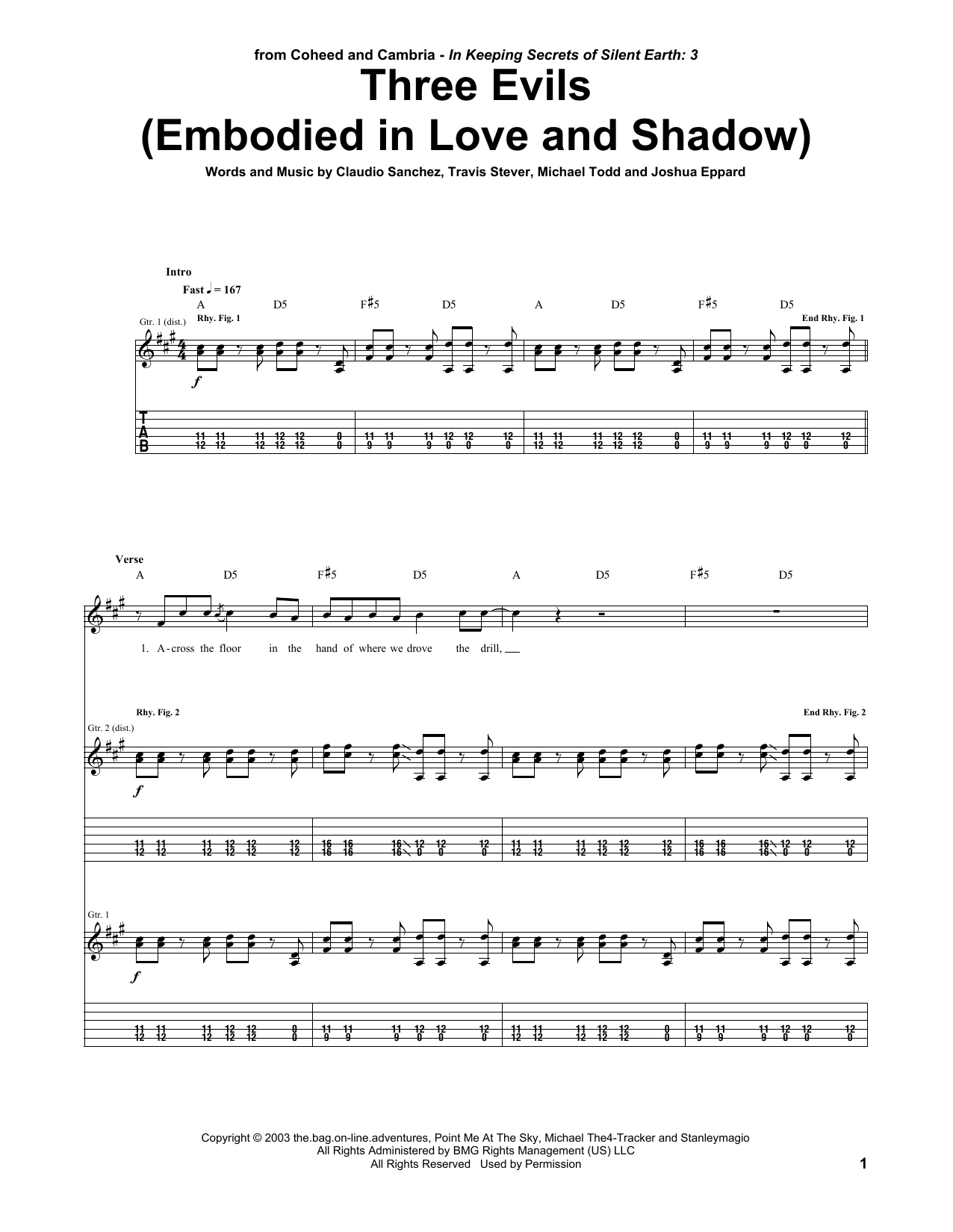 Download Coheed And Cambria Three Evils (Embodied In Love And Shado Sheet Music