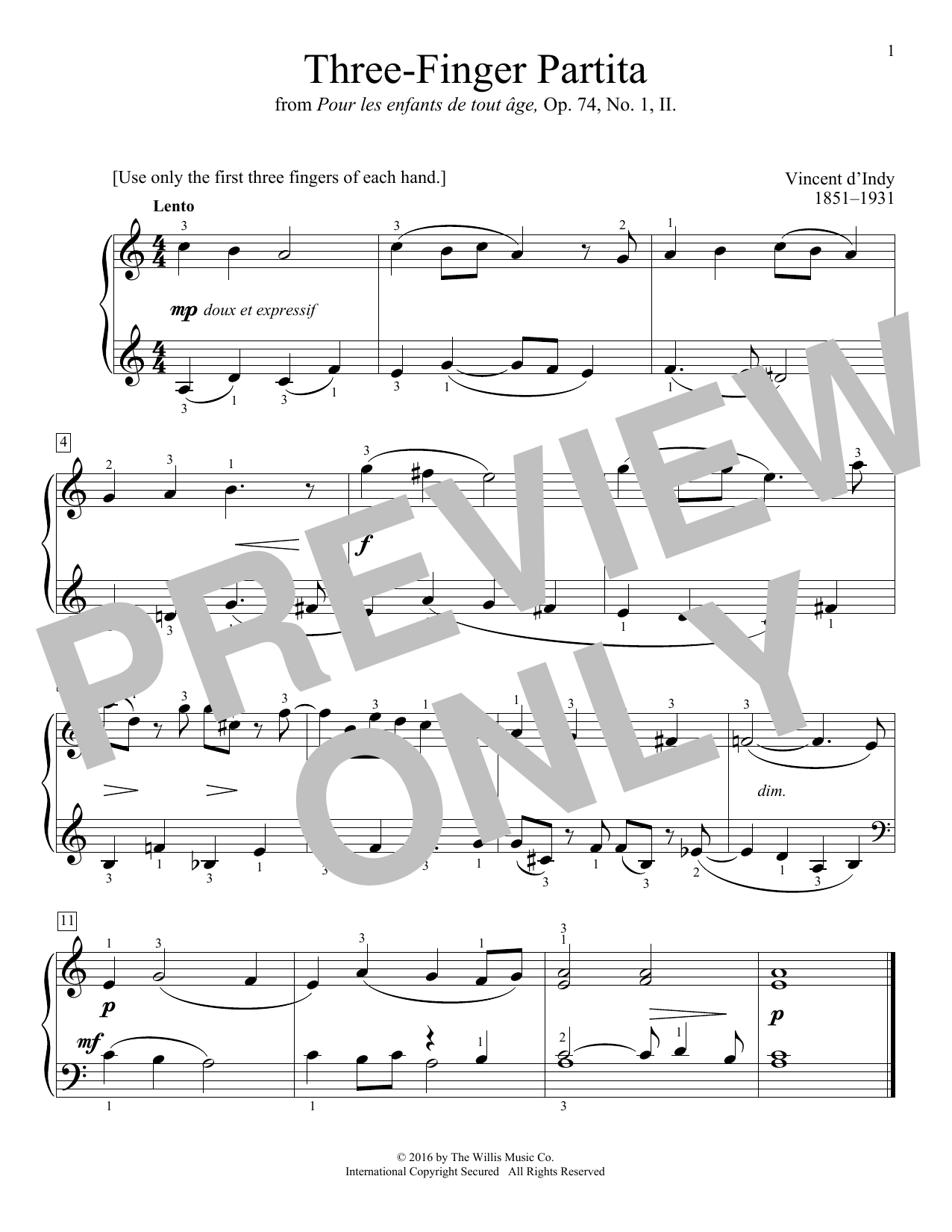 Download Vincent d'Indy Three-Finger Partita Sheet Music