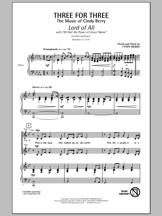 Download Cindy Berry Three For Three - Three Songs For Three Sheet Music