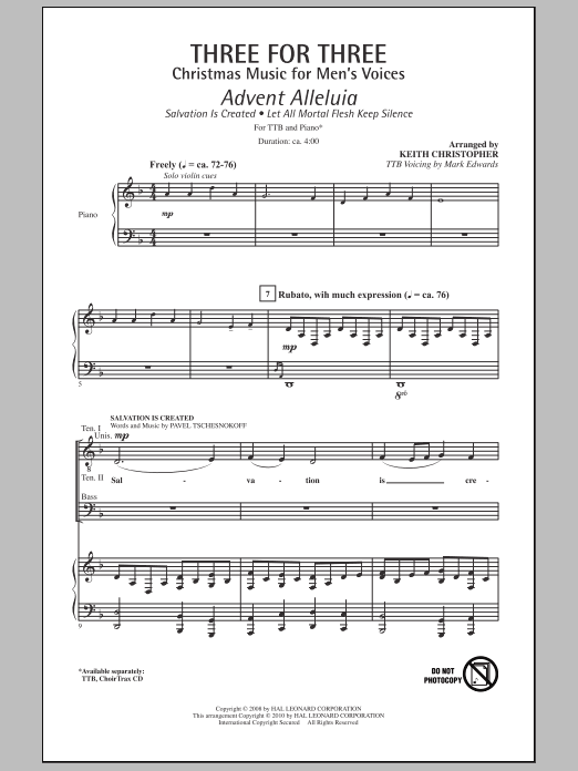 Download Keith Christopher Three For Three - Three Songs For Three Sheet Music