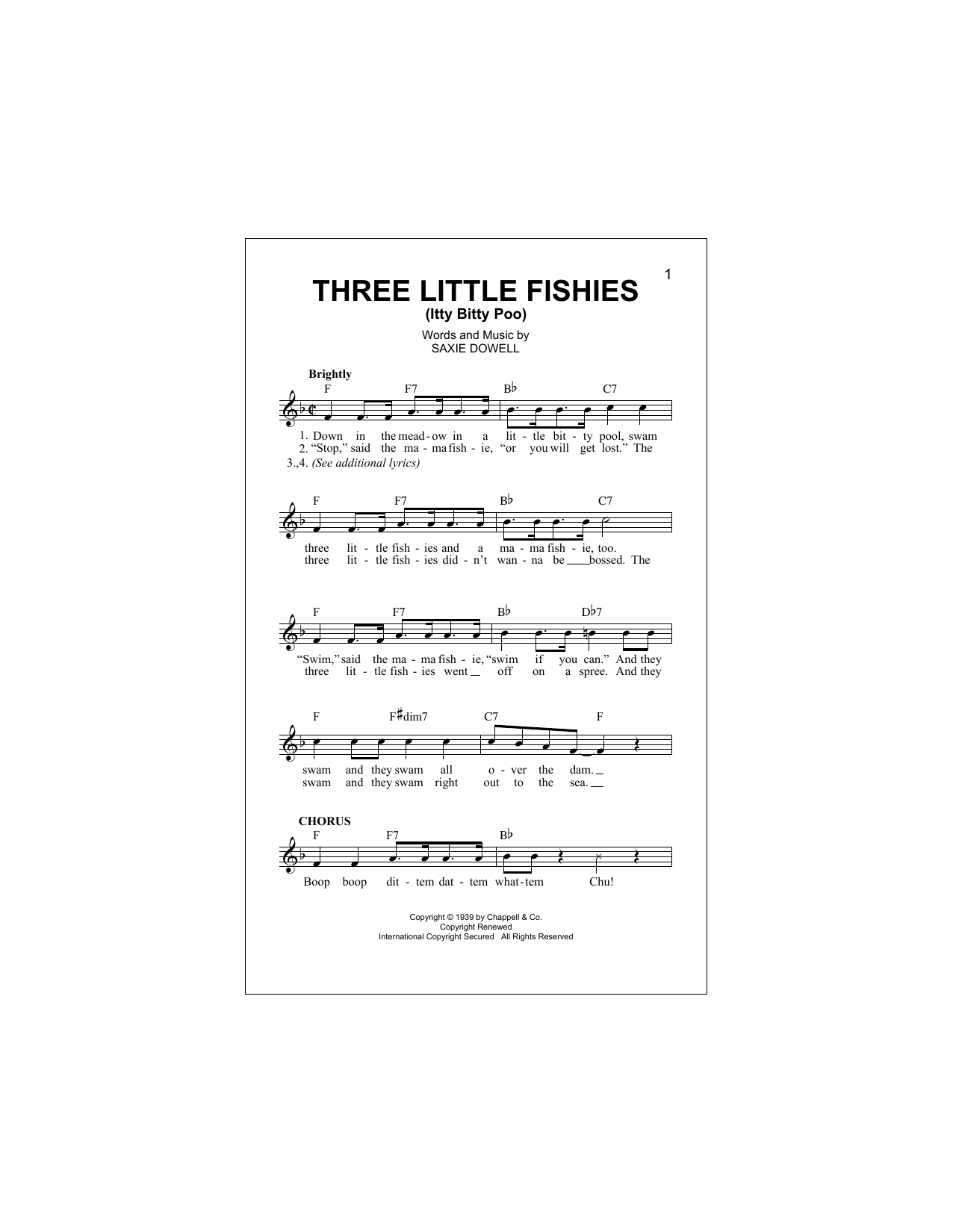 Download Saxie Dowell Three Little Fishies Sheet Music