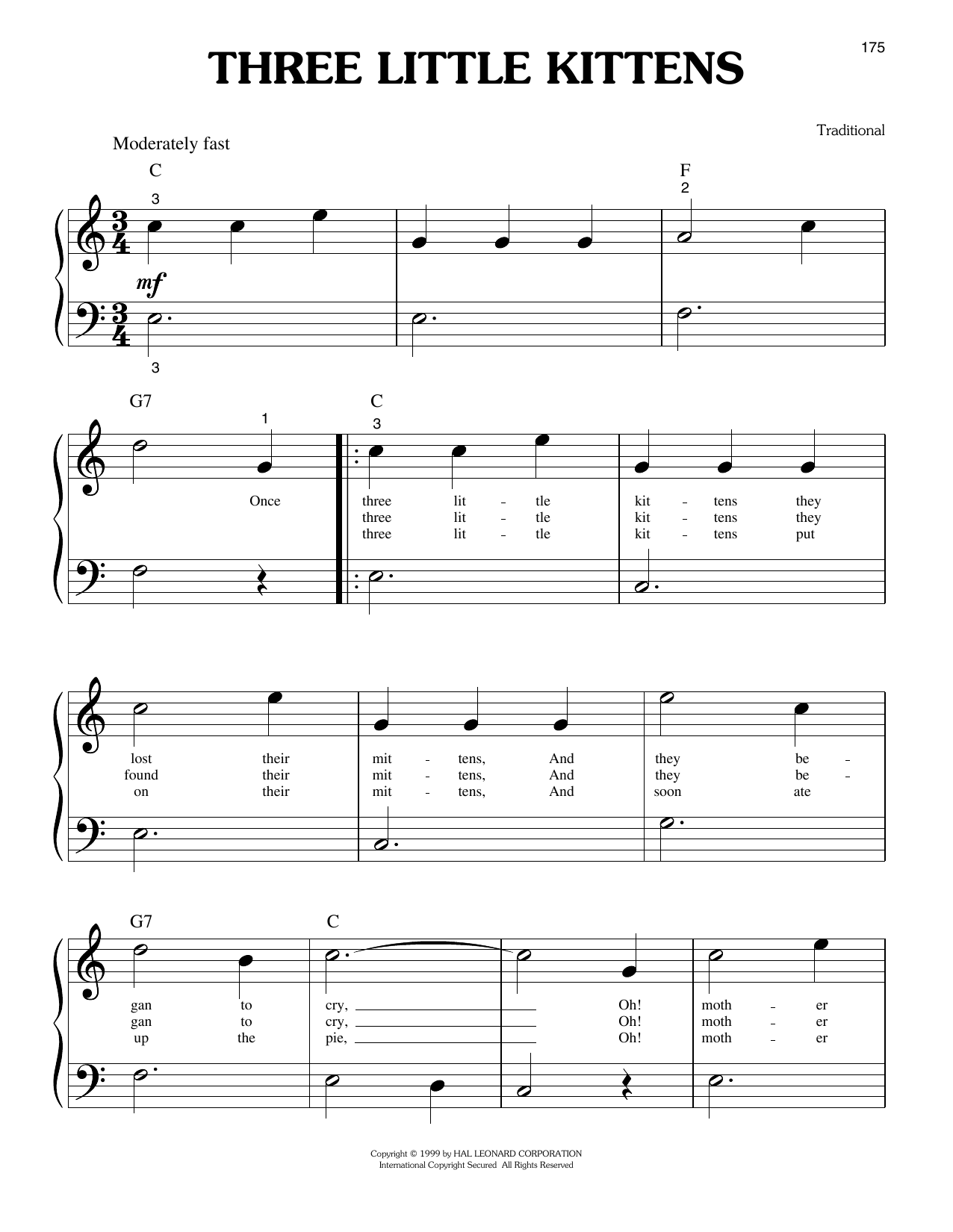 Download Traditional Three Little Kittens Sheet Music