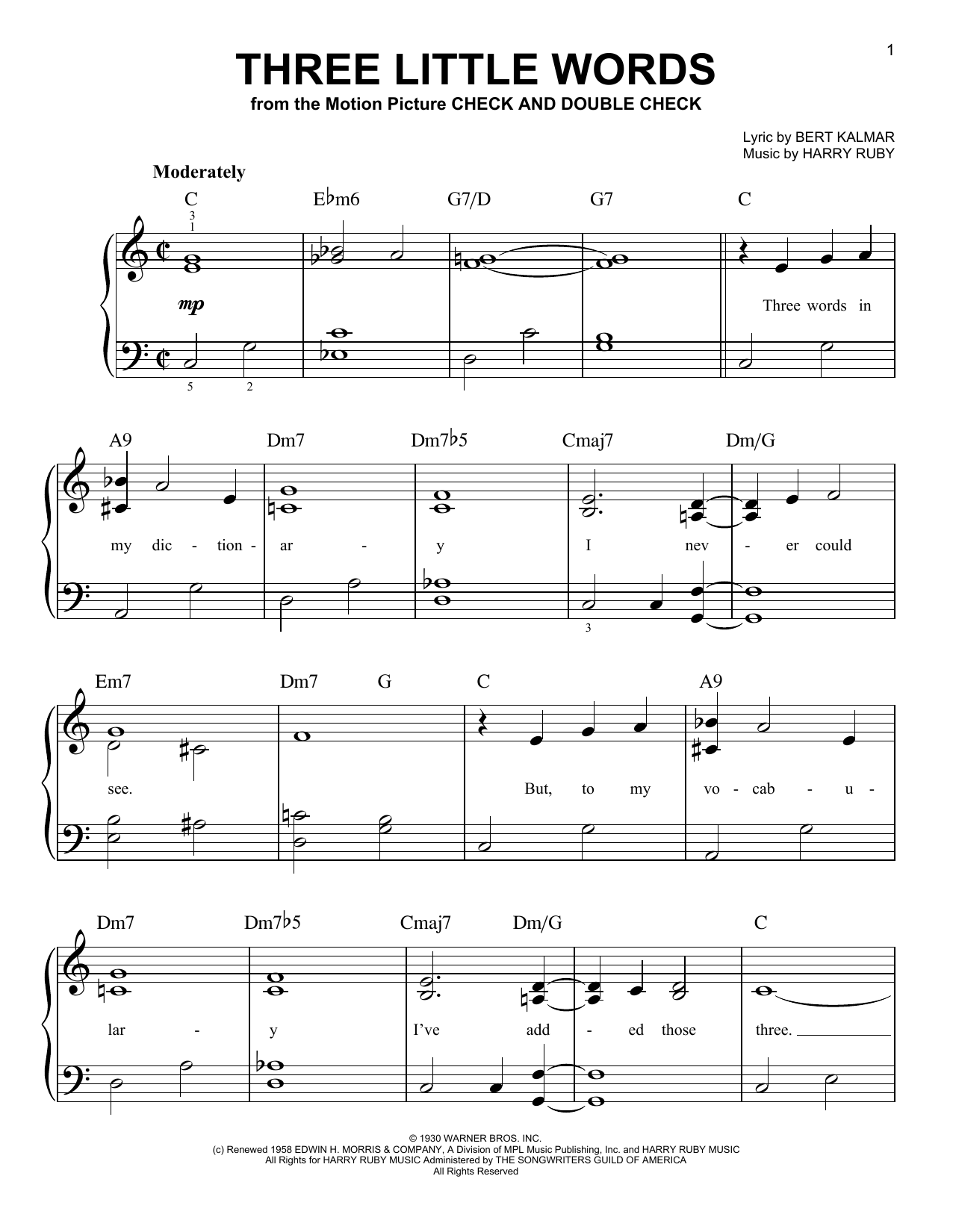 Download Harry Ruby Three Little Words Sheet Music