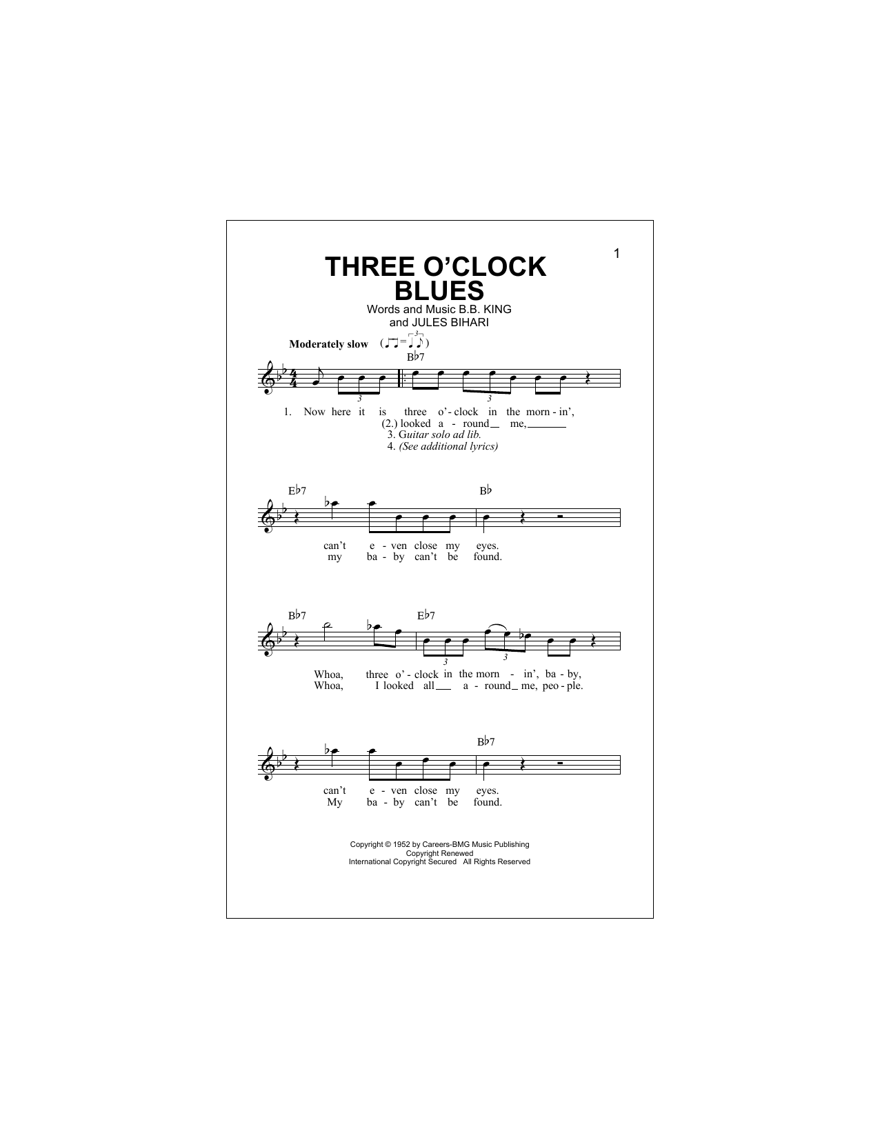 Download B.B. King Three O'Clock Blues Sheet Music
