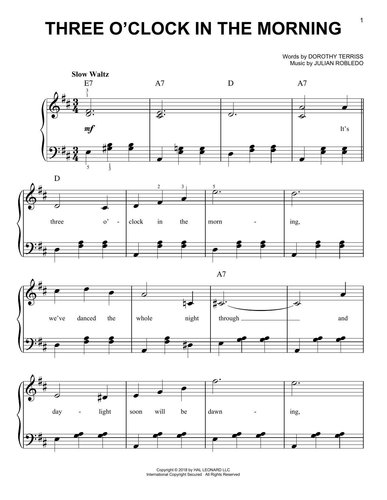 Download Dorothy Terriss Three O'Clock In The Morning Sheet Music