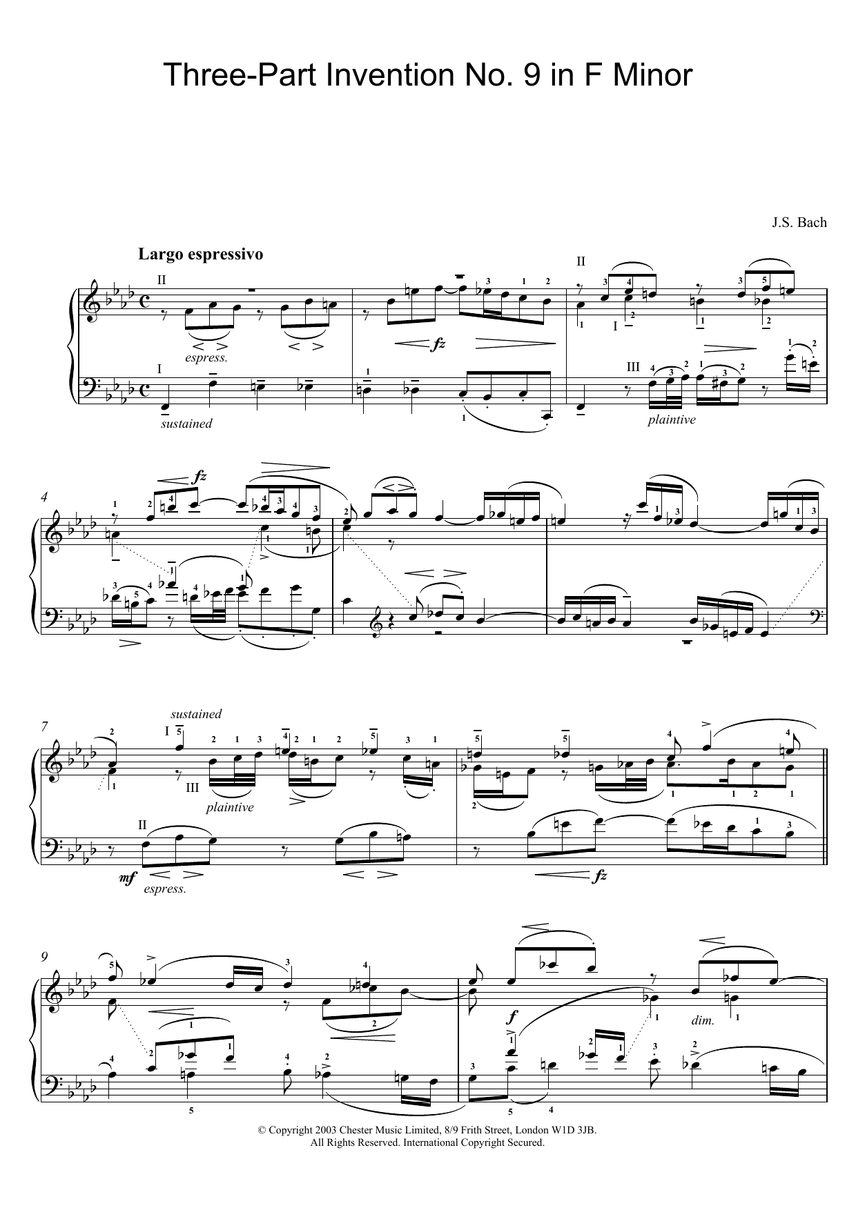 Download Johann Sebastian Bach Three-Part Invention No. 9 in F Minor Sheet Music