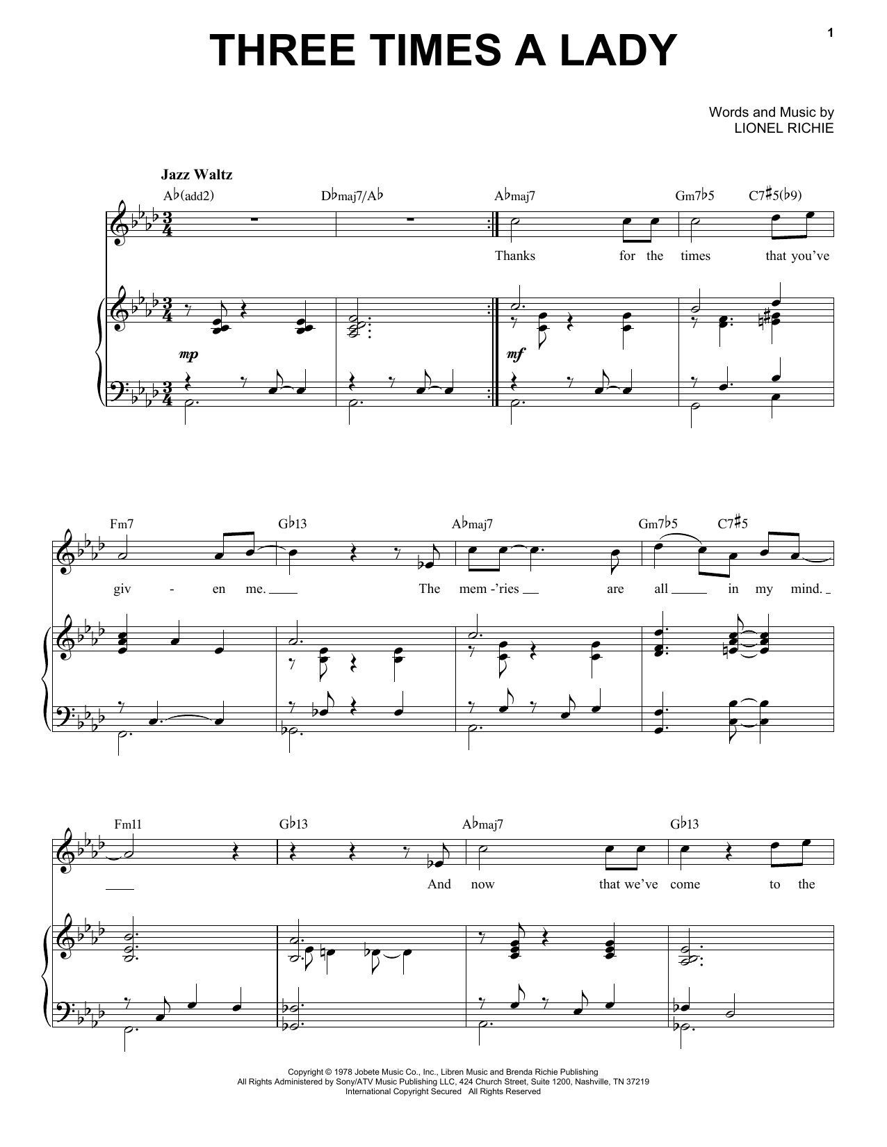 Download The Commodores Three Times A Lady [Jazz version] (arr. Sheet Music