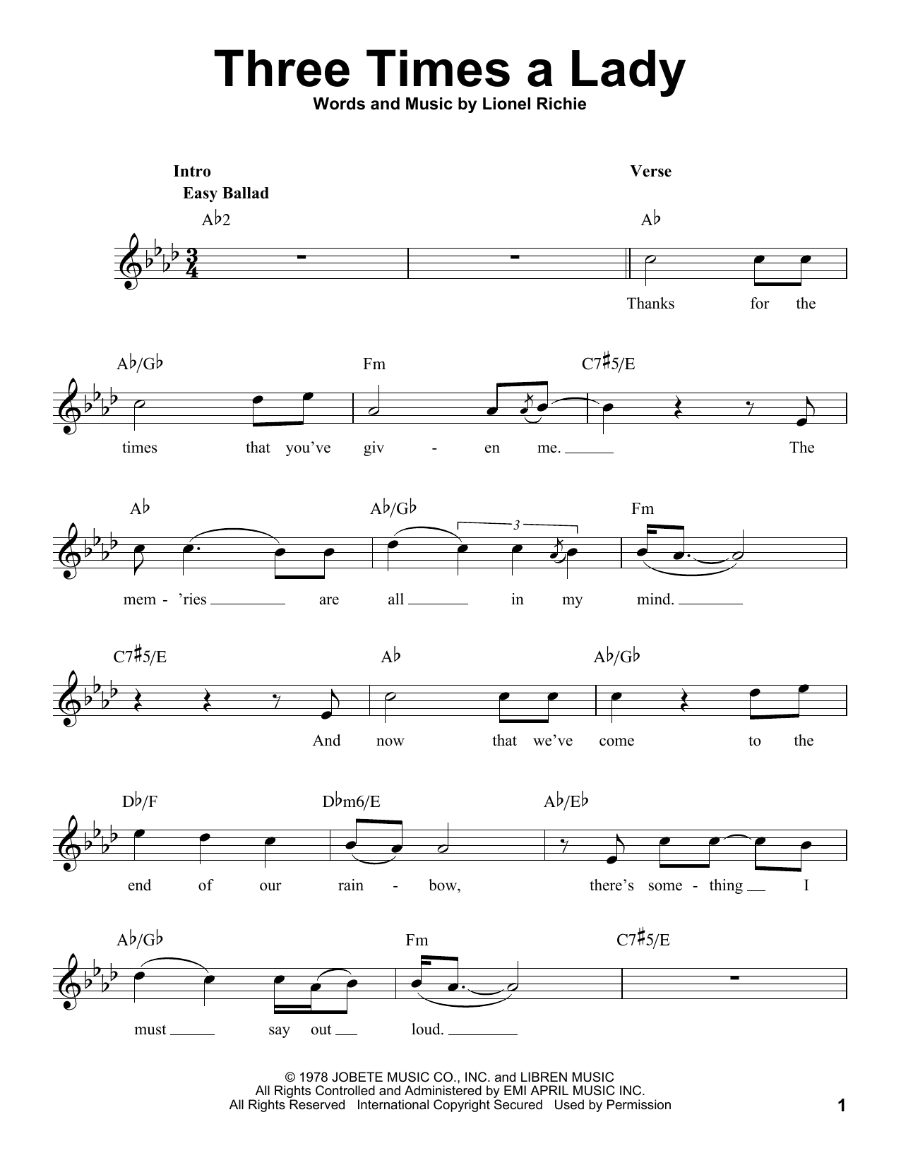 Download Lionel Richie Three Times A Lady Sheet Music