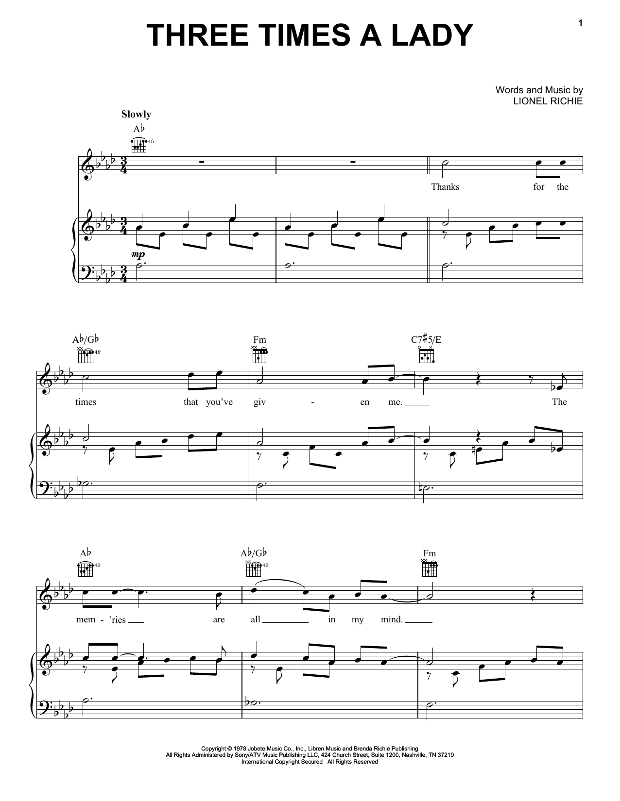Download The Commodores Three Times A Lady Sheet Music