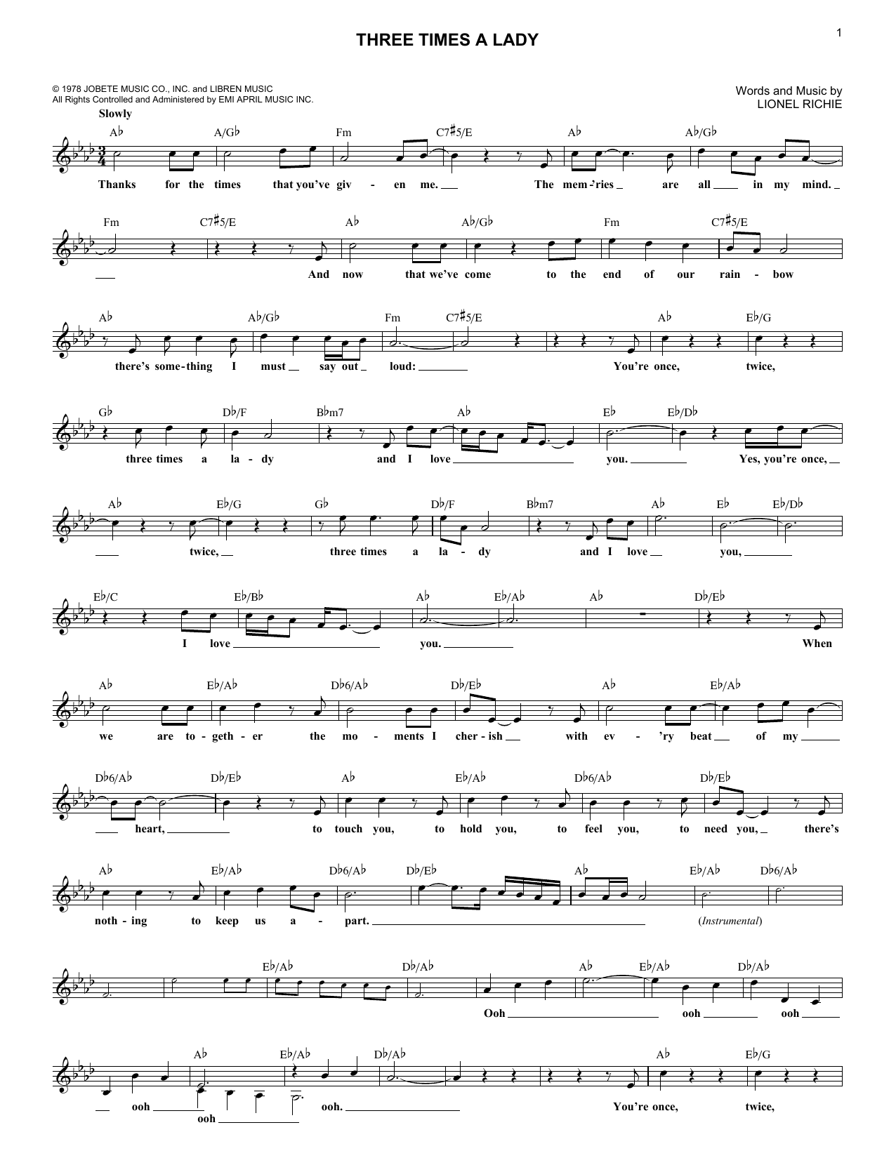 Download The Commodores Three Times A Lady Sheet Music