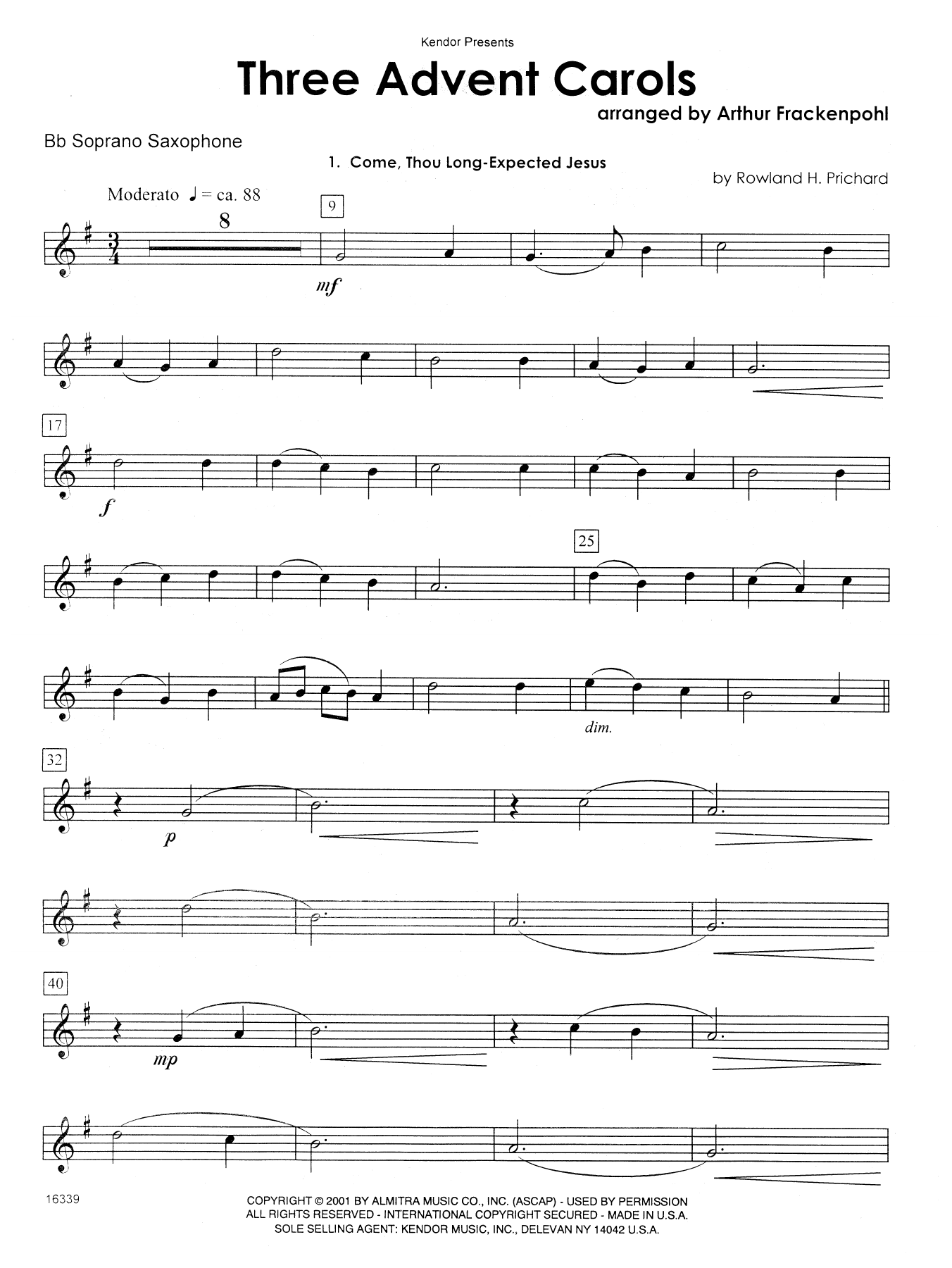 Download Arthur Frackenpohl Three Advent Carols - Bb Soprano Sax Sheet Music