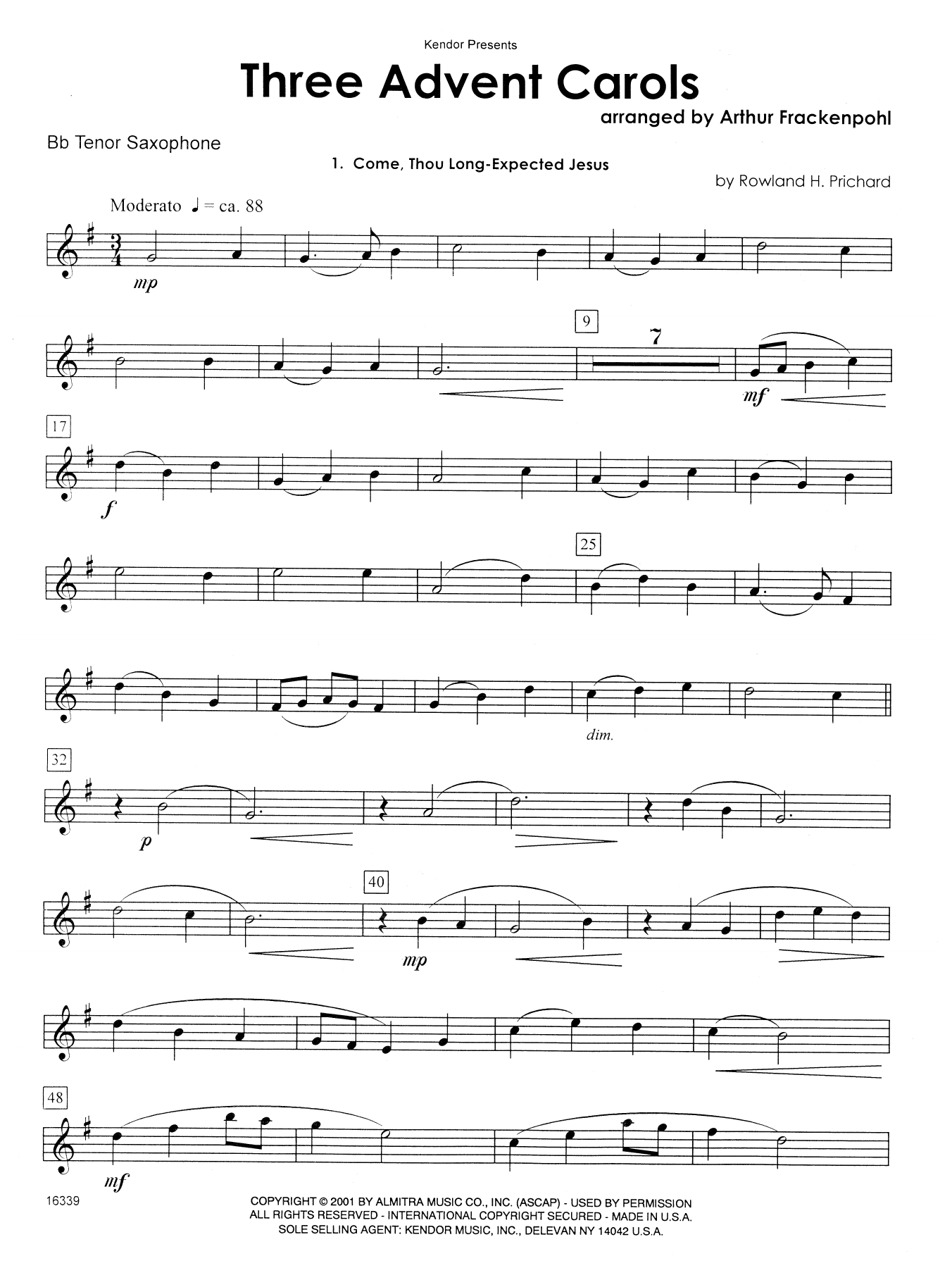 Download Arthur Frackenpohl Three Advent Carols - Bb Tenor Saxophon Sheet Music