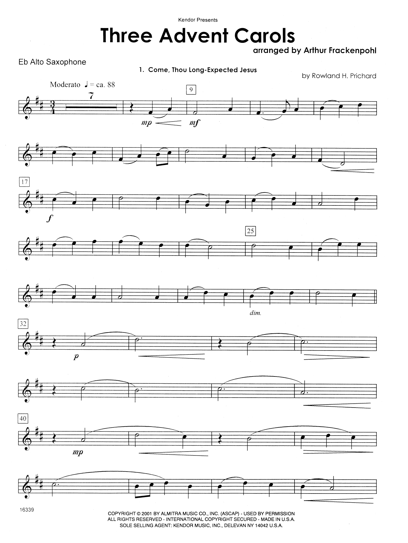 Download Arthur Frackenpohl Three Advent Carols - Eb Alto Saxophone Sheet Music