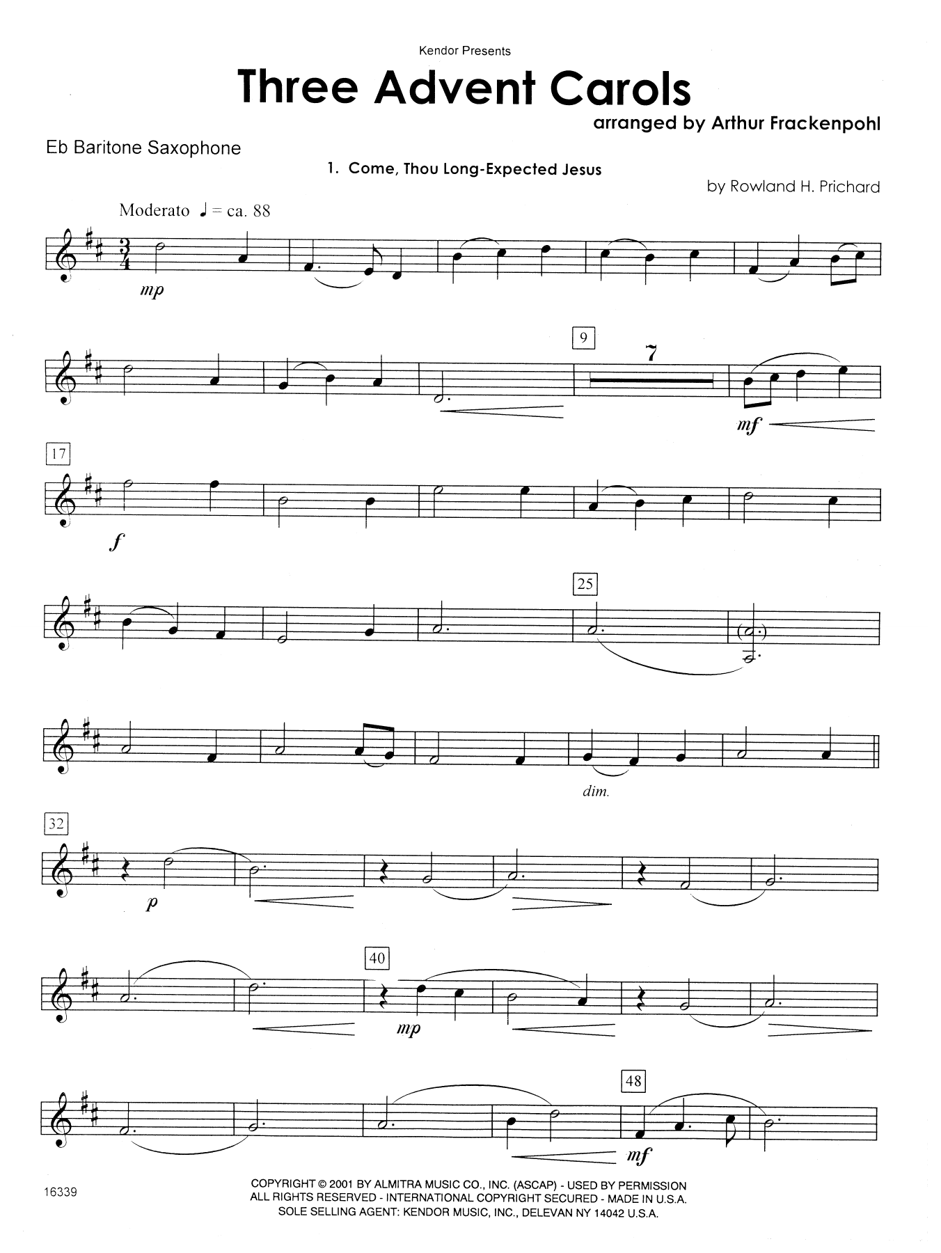 Download Arthur Frackenpohl Three Advent Carols - Eb Baritone Saxop Sheet Music