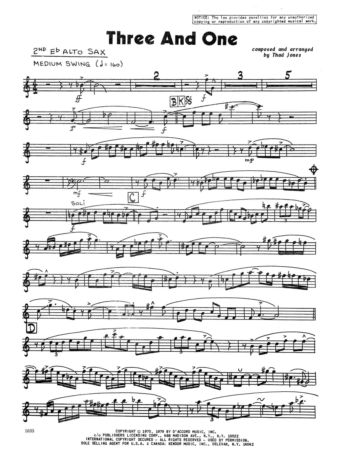 Download Thad Jones Three And One - 1st Tenor Saxophone Sheet Music