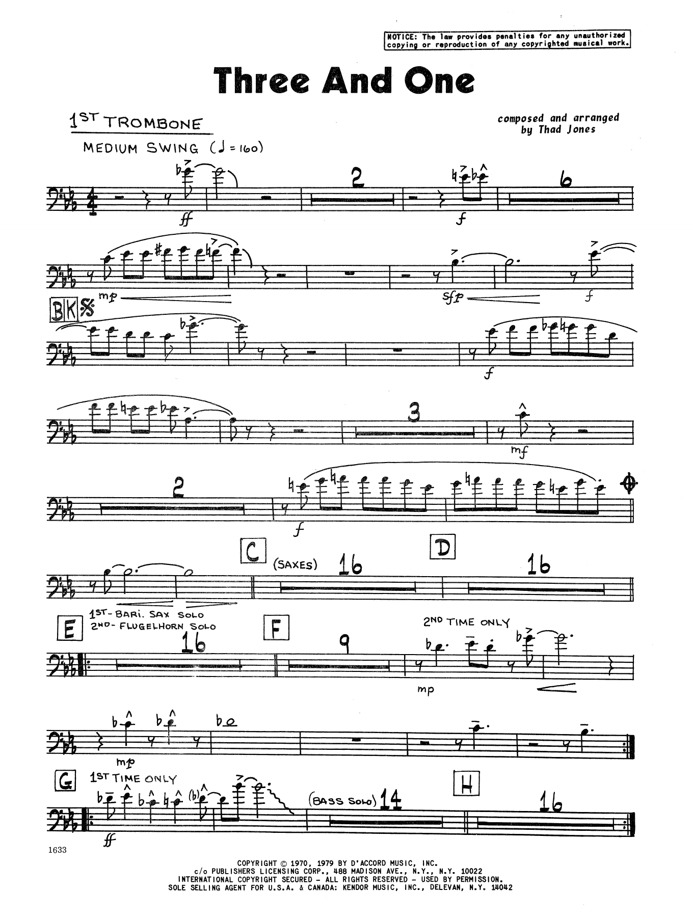 Download Thad Jones Three And One - 1st Trombone Sheet Music
