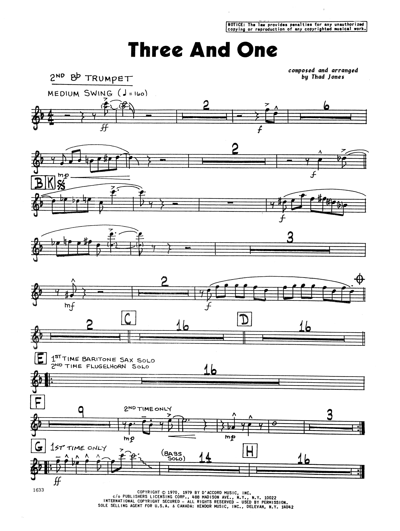 Download Thad Jones Three And One - 2nd Bb Trumpet Sheet Music