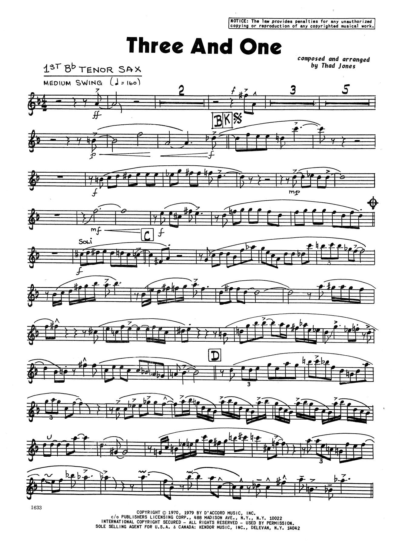 Download Thad Jones Three And One - 2nd Eb Alto Saxophone Sheet Music