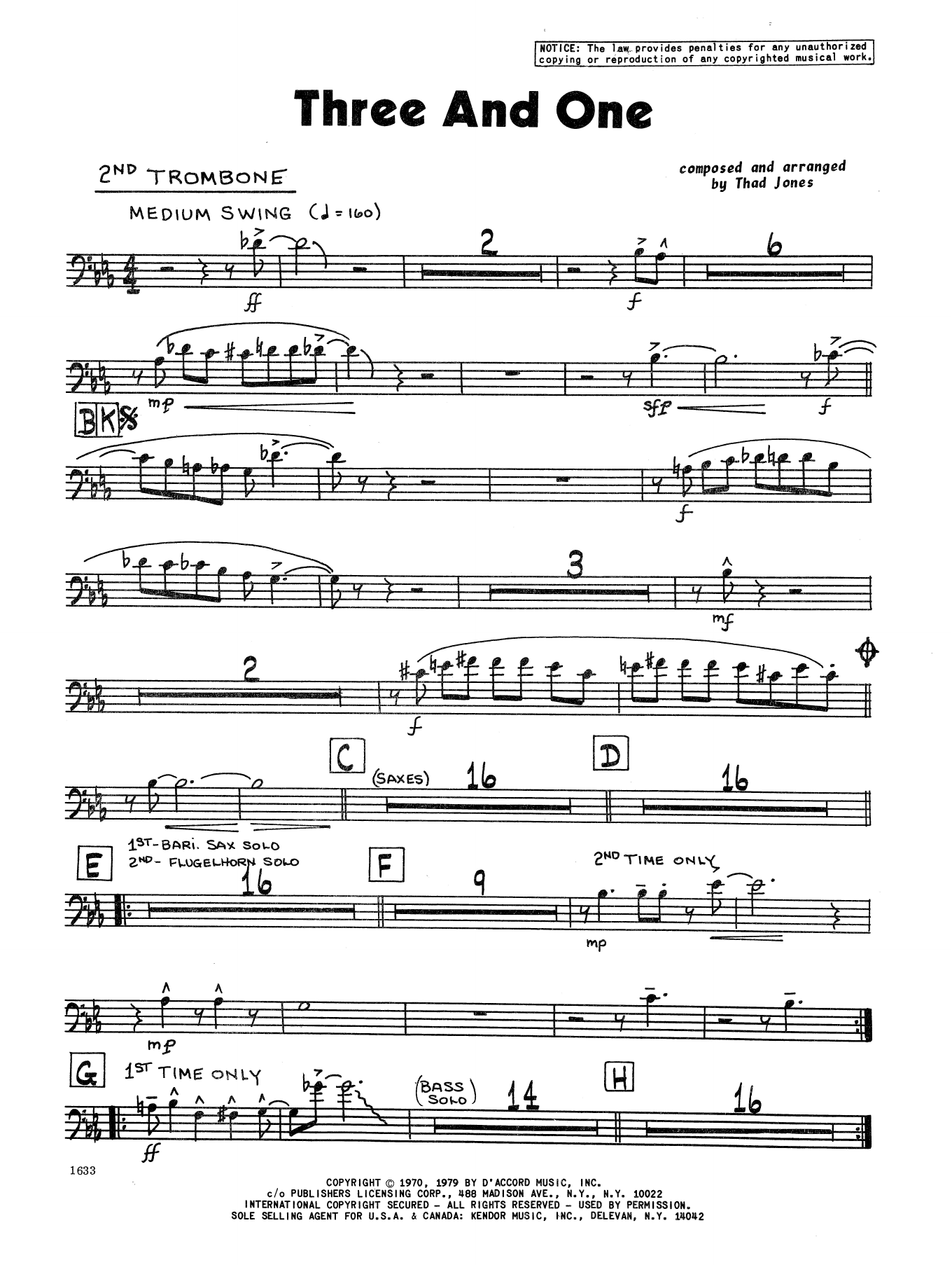 Download Thad Jones Three And One - 2nd Trombone Sheet Music