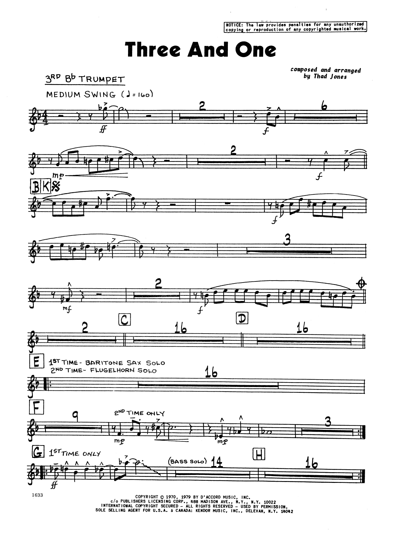 Download Thad Jones Three And One - 3rd Bb Trumpet Sheet Music