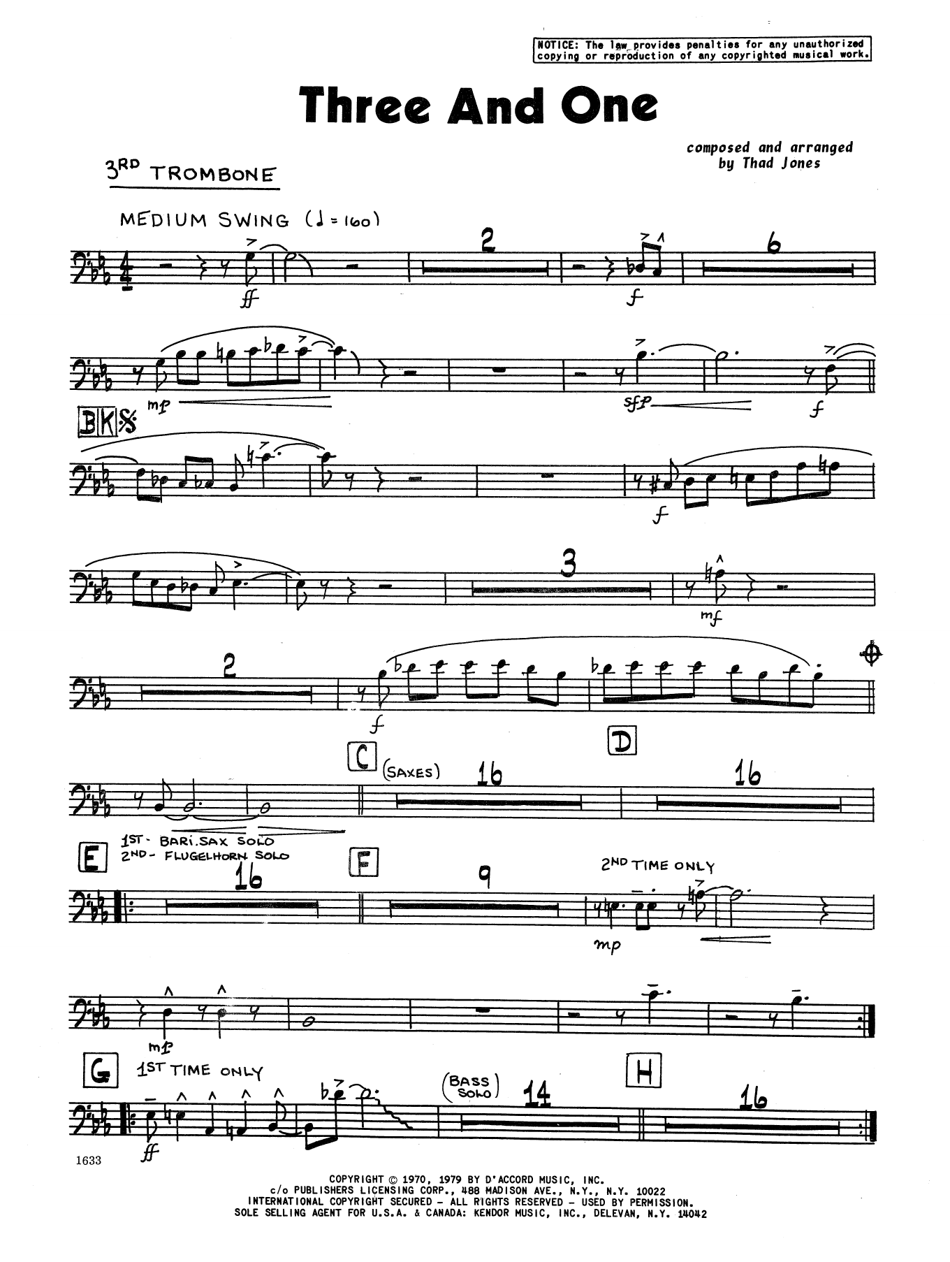 Download Thad Jones Three And One - 3rd Trombone Sheet Music