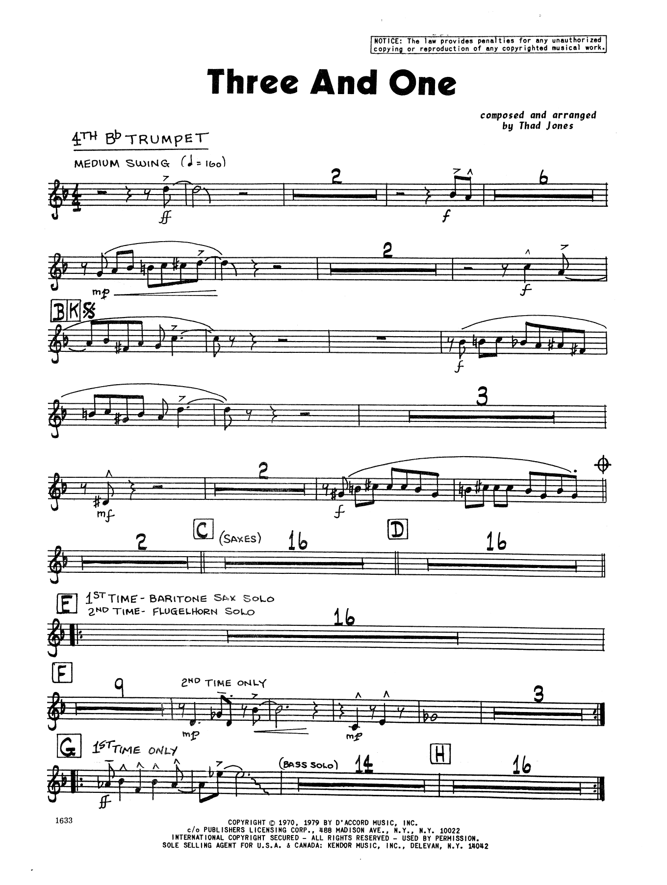 Download Thad Jones Three And One - 4th Bb Trumpet Sheet Music