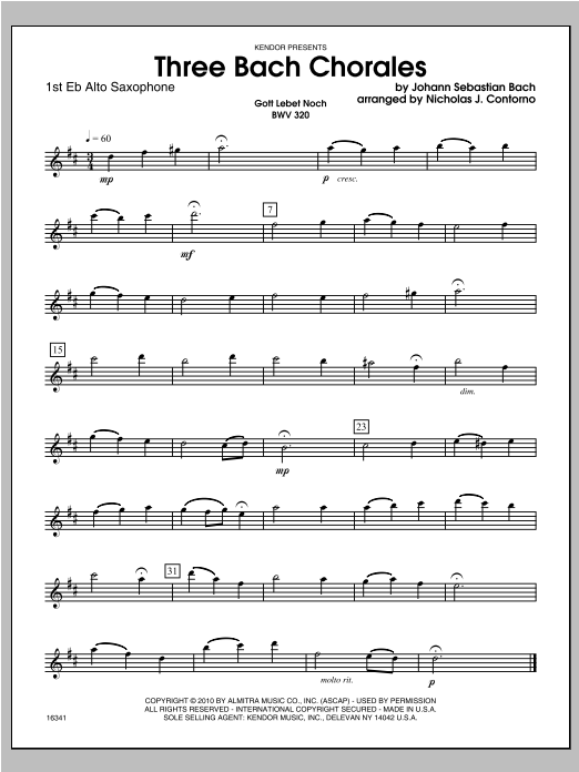 Download Contorno Three Bach Chorales - Alto Sax 1 Sheet Music