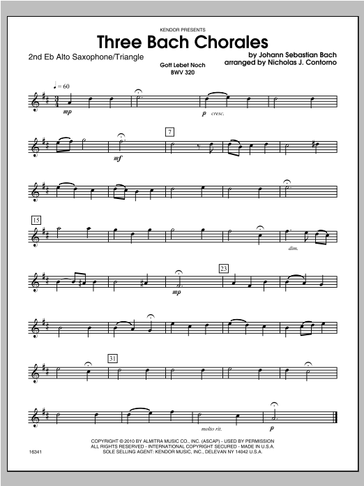 Download Contorno Three Bach Chorales - Alto Sax 2 Sheet Music