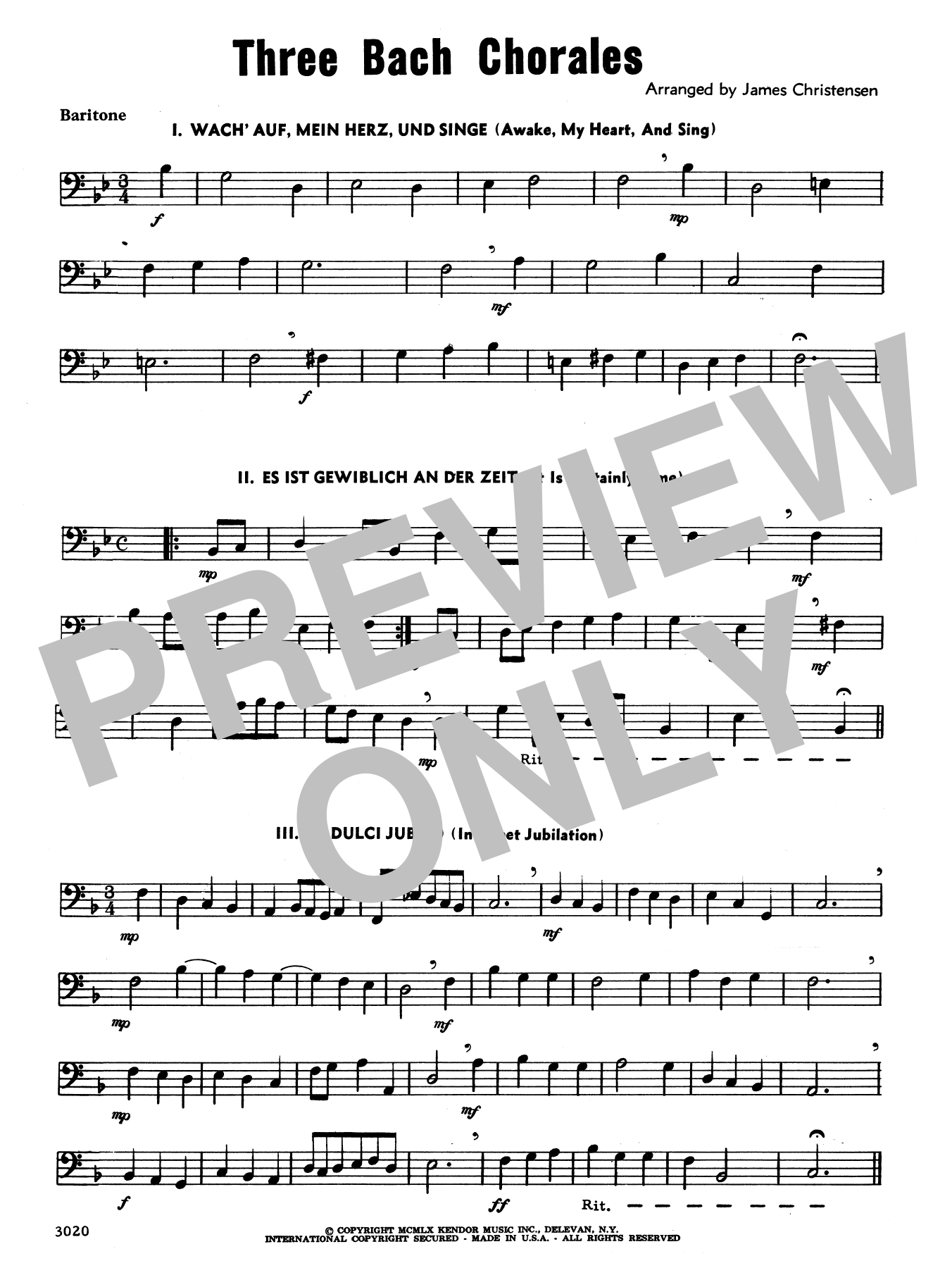 Download James Christensen Three Bach Chorales - Baritone B.C. Sheet Music