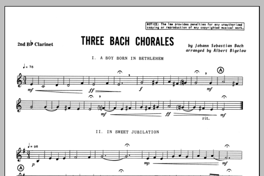Download Bigelow Three Bach Chorales - Clarinet 2 Sheet Music